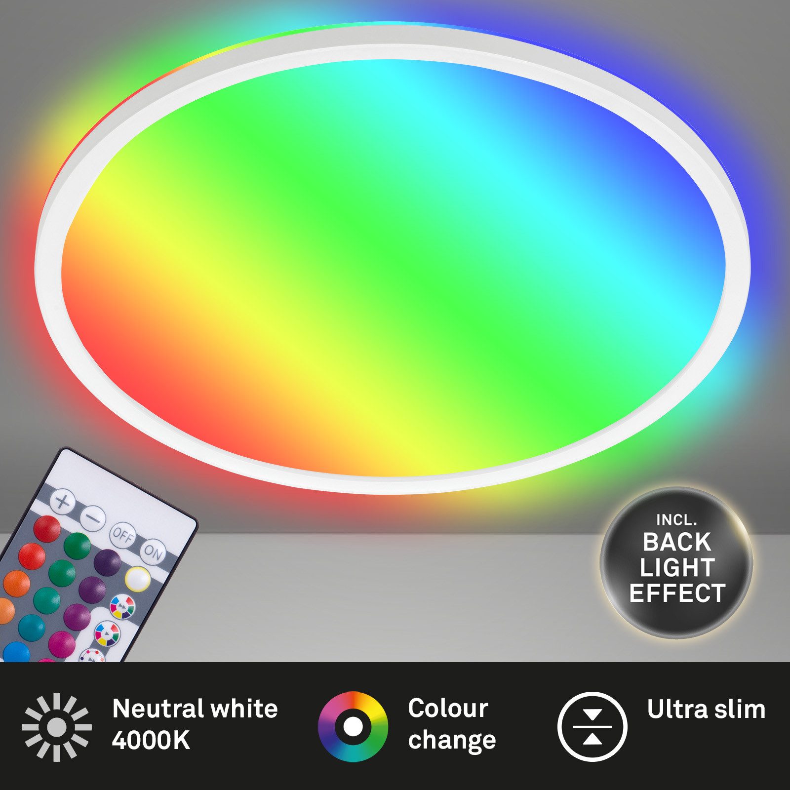 Briloner Leuchten LED Panel Deckenleuchte dimmbar Slim RGB Farbwechsel Backlight Effekt, LED fest integriert, 2700K