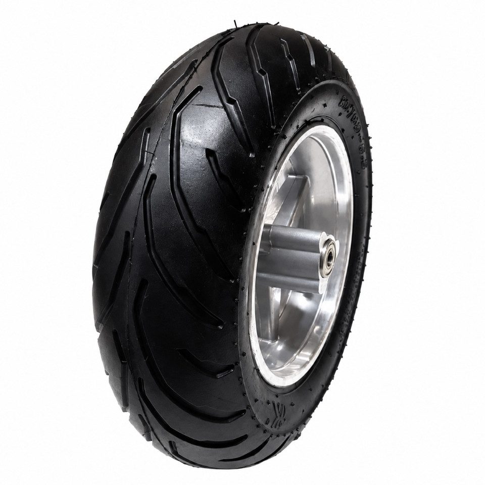 FunSport-Factory Ersatzrad Scooter Vorderrad 90/65-6.5 6,5 Zoll Alufelge 3-Speichen Silber, 3-Speichen-Alufelge, Kugellager 6000, M5-Aufnahme, Racing-Profil