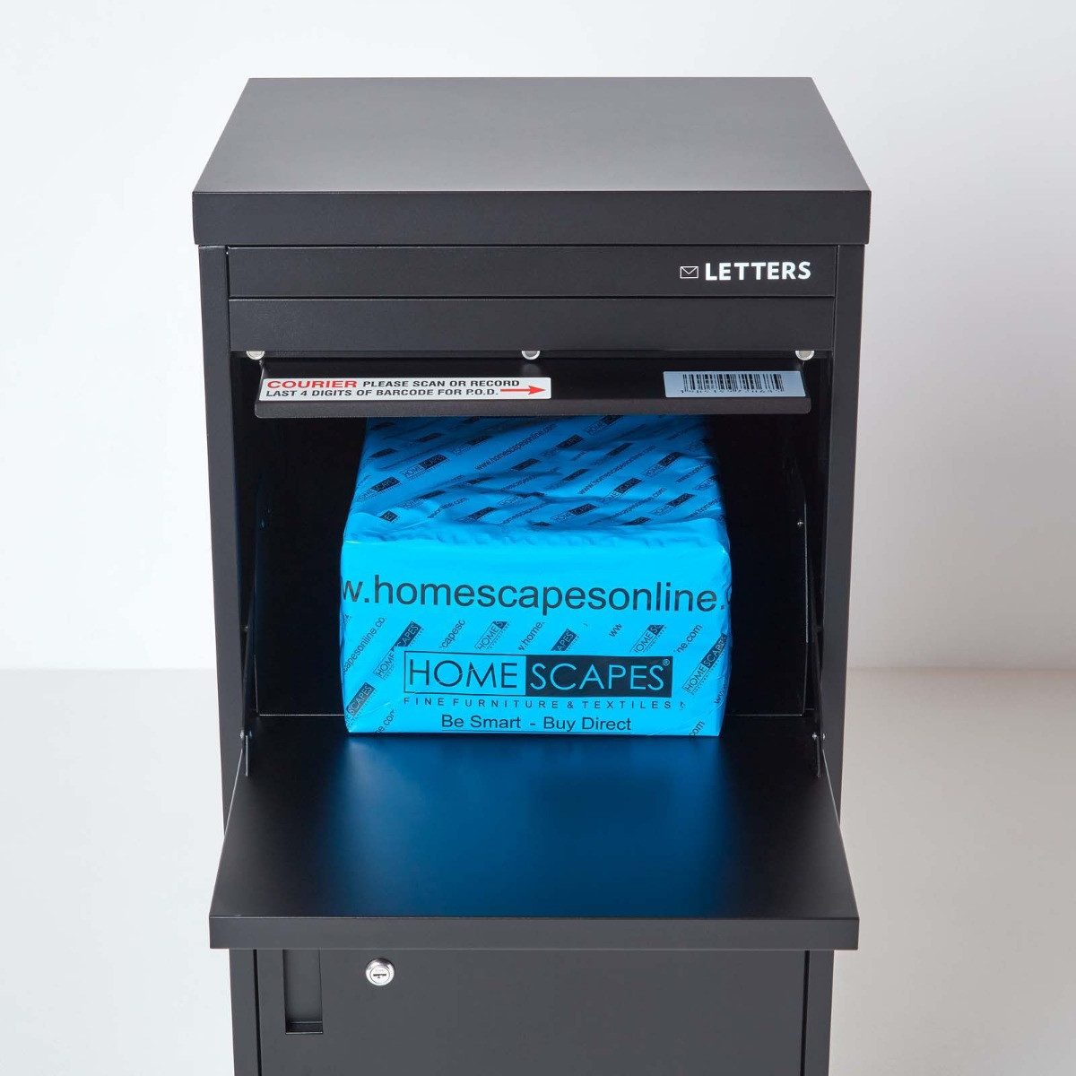 Smart Parcel Box Paketbriefkasten Extra großer Paketbriefkasten, Entnahme hinten & vorne, schwarz