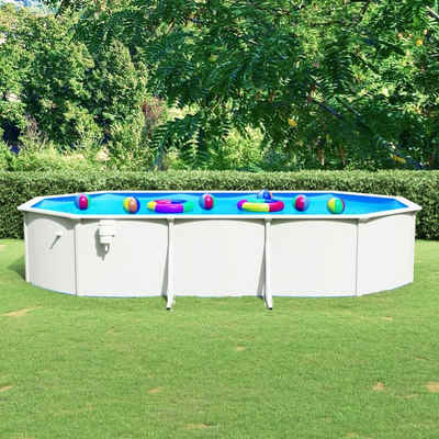 vidaXL Schwimmbecken Pool mit Stahlwand Oval 610x360x120 cm Weiß