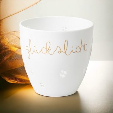 Räder Design Teelichthalter Poesielicht Glückslicht unglasiertes Porzellan weiß gold H9cm