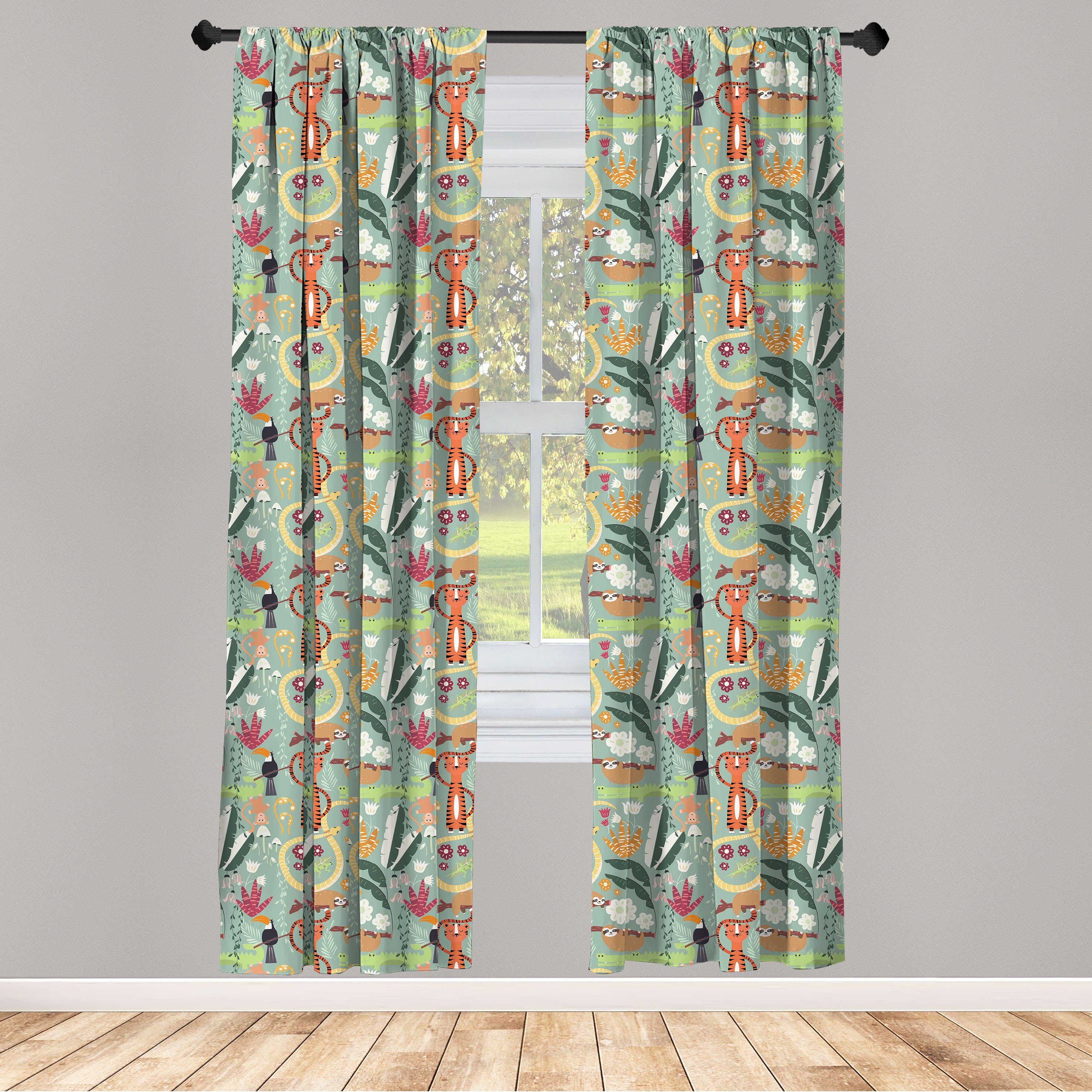 Gardine Vorhang für Wohnzimmer Schlafzimmer Dekor, Abakuhaus, Microfaser, Urwald Regen Waldtiere