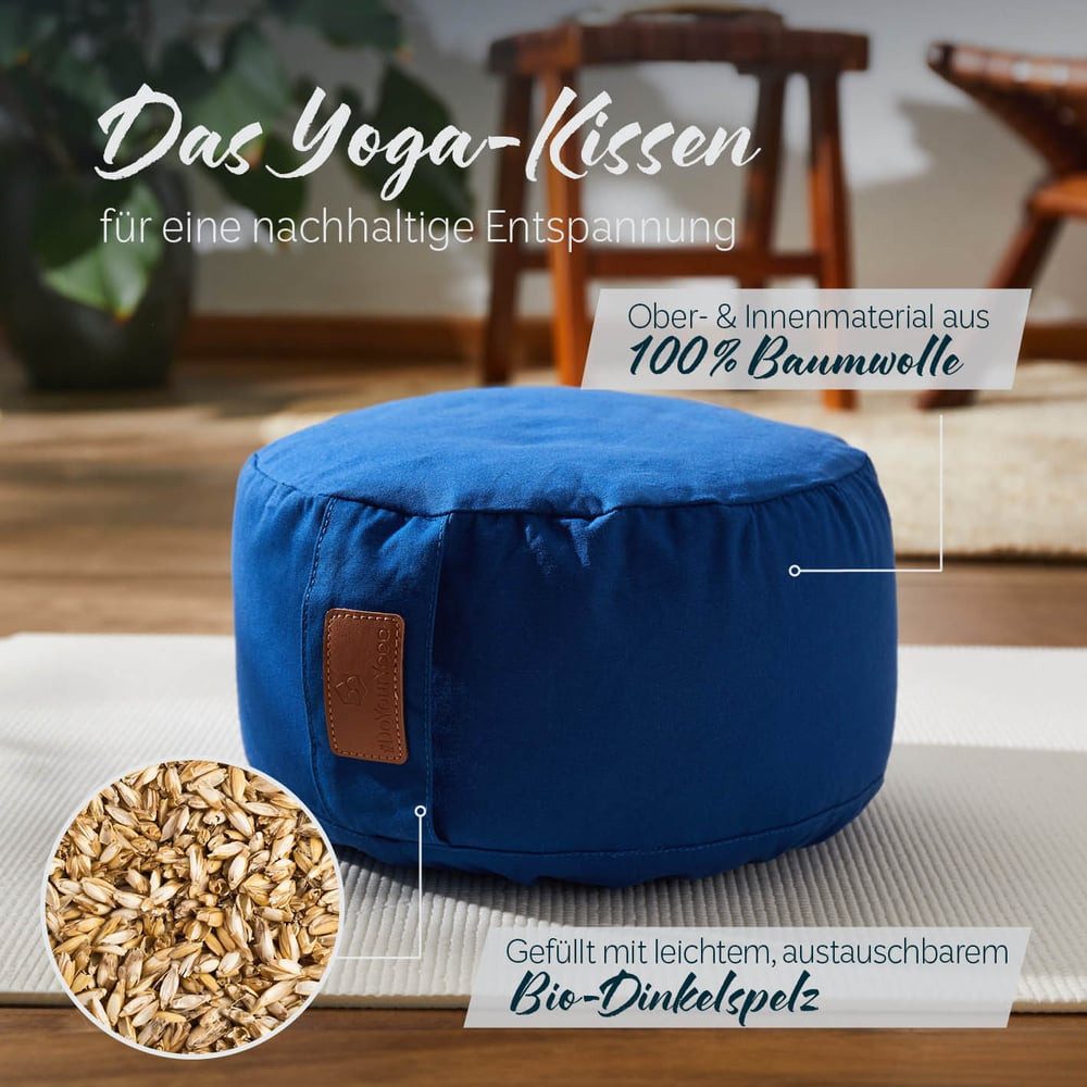 #DoYourYoga Yoga Bolster Vishnu rund - gefüllt mit Bio-Dinkelspelz, Entspannungskissen Yoga Meditation Fitness Therapie 30x30x15 cm