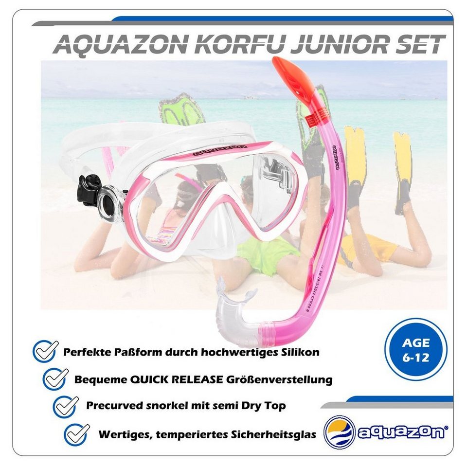 AQUAZON Taucherbrille KORFU mit Schnorchel, Schnorchelset für Kinder 7-12  Jahren