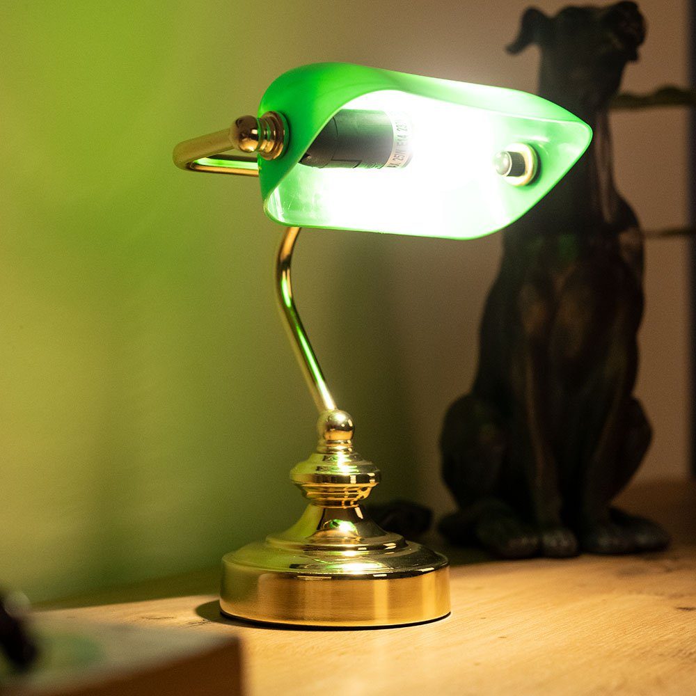 E14 grün Messing Schreibtischlampe, nicht Bankerleuchte Tischleuchte Globo beweglich inklusive, Leuchtmittel