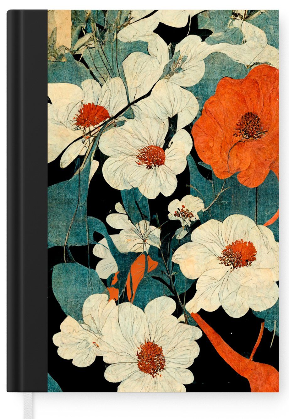 Journal, - - Blumen - Notizbuch Haushaltsbuch Vintage Notizheft, - Merkzettel, Tagebuch, Orange, MuchoWow A5, Asien Seiten, 98 Pflanzen