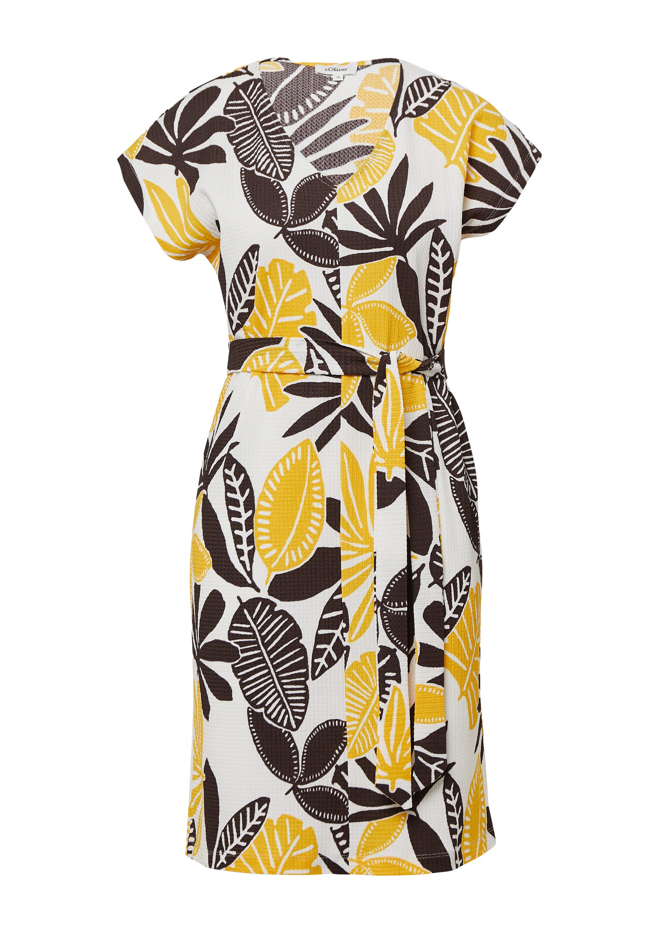 s.Oliver Minikleid Kleid Strukturiertes Jerseykleid mit All-over-Print und Gürtel