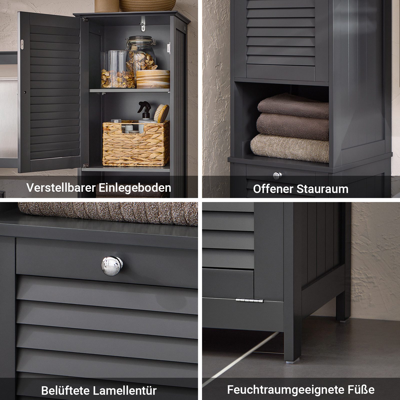 SoBuy Hochschrank BZR124, Badschrank schmal, Badschrank mit Regal, Badezimmer Schrank Badezimmerschrank mit Wäschesack Wäscheschrank Badezimmermöbel – Bild 5 von 5