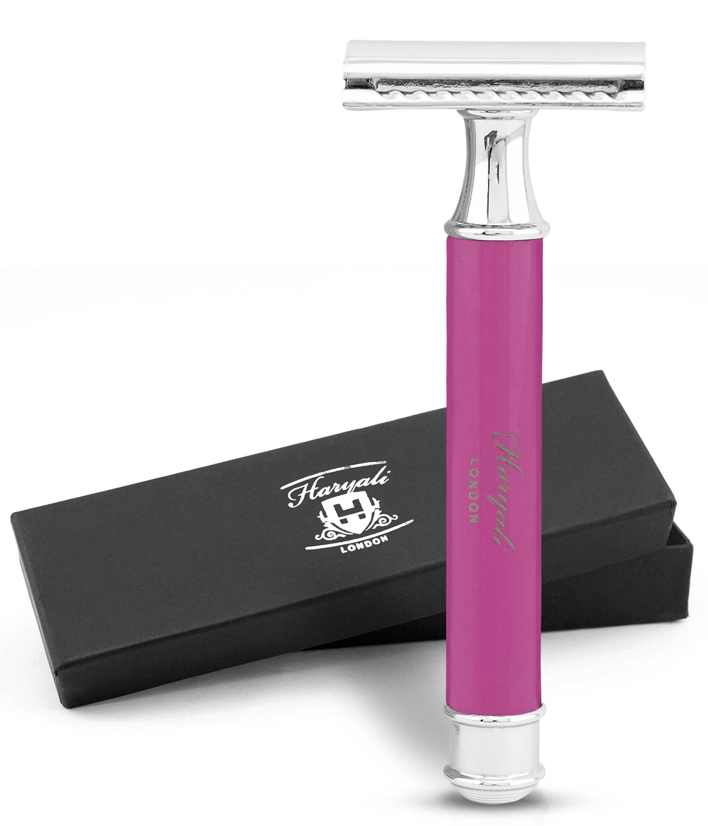 Haryali London Бритвы Rasierhobel mit Doppelklinge für Damen und Herren, Metallgriff, rosa, pack, Für alle Klingentypen geeignet, abwaschbar, rutschfester Griff, Abwaschbar, rutschfest, glänzender Metallgriff, bestes Бритвыgebnis