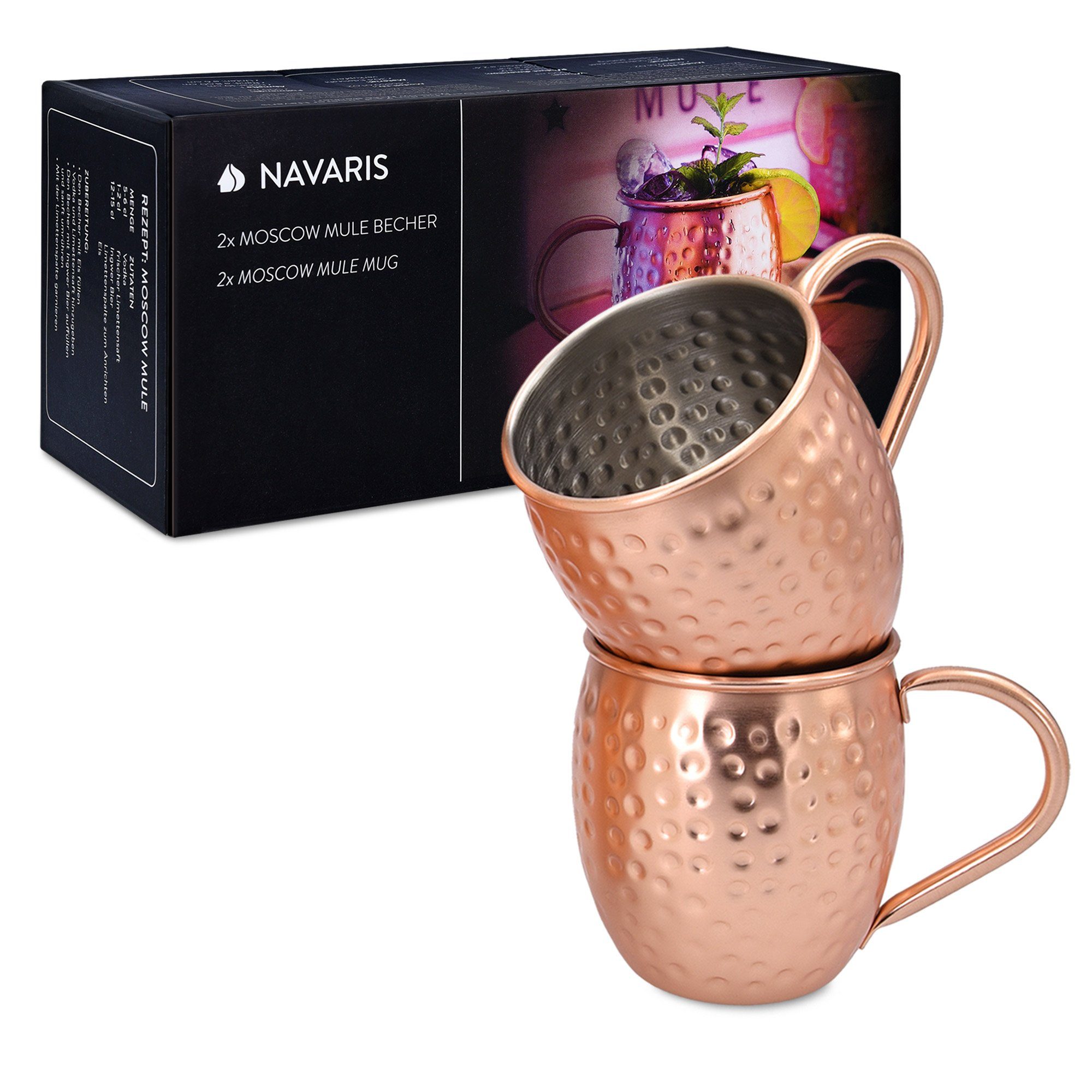 Navaris Schneidebrett 2er Set Moscow Mule Kupferbecher - Cocktails mit Stil genießen, Edelstahl, (2-St)