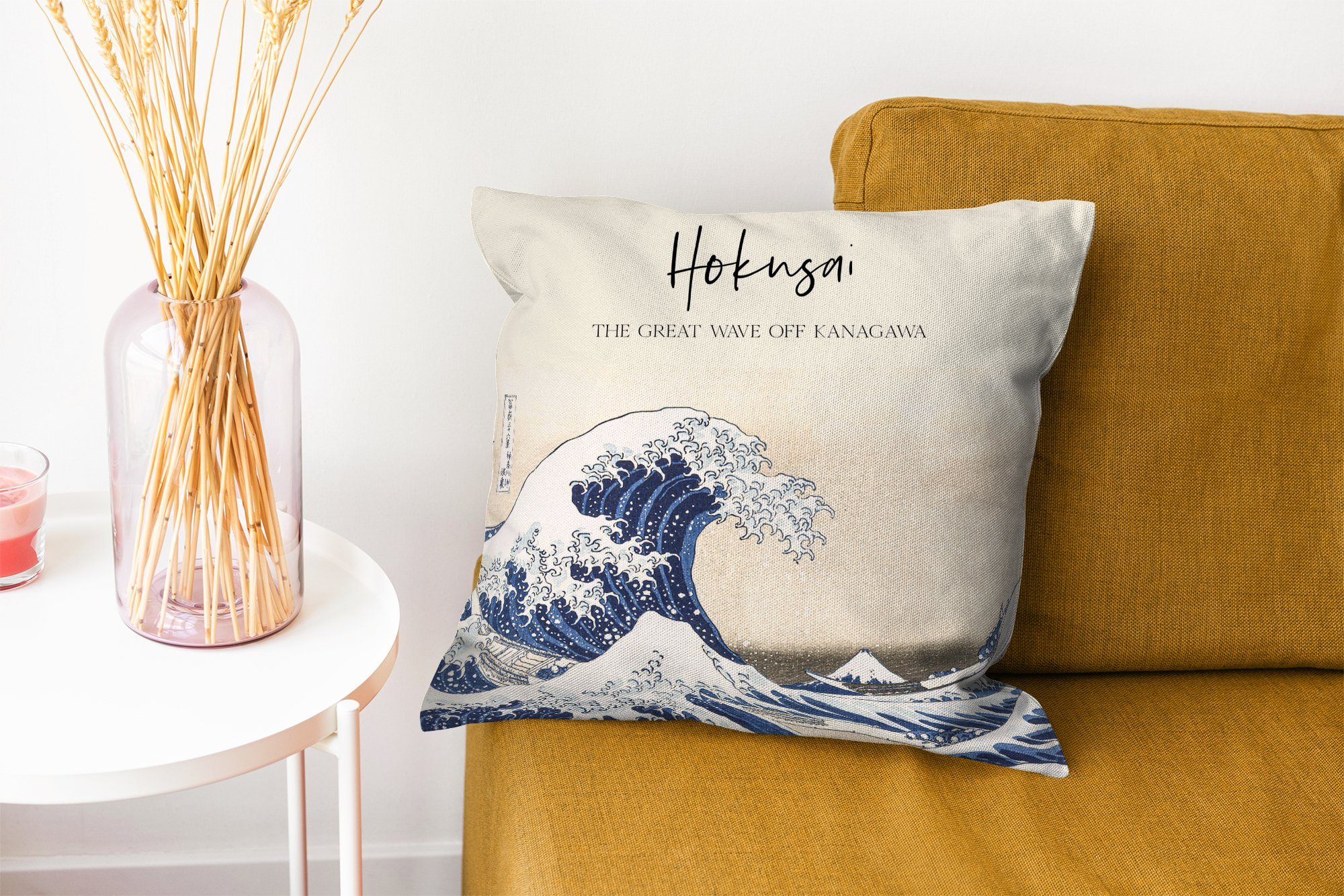 Die MuchoWow Welle vor Sofakissen Zierkissen - Hokusai, mit Füllung Deko, Schlafzimmer, - Kunst große Dekokissen Wohzimmer, Kanagawa für