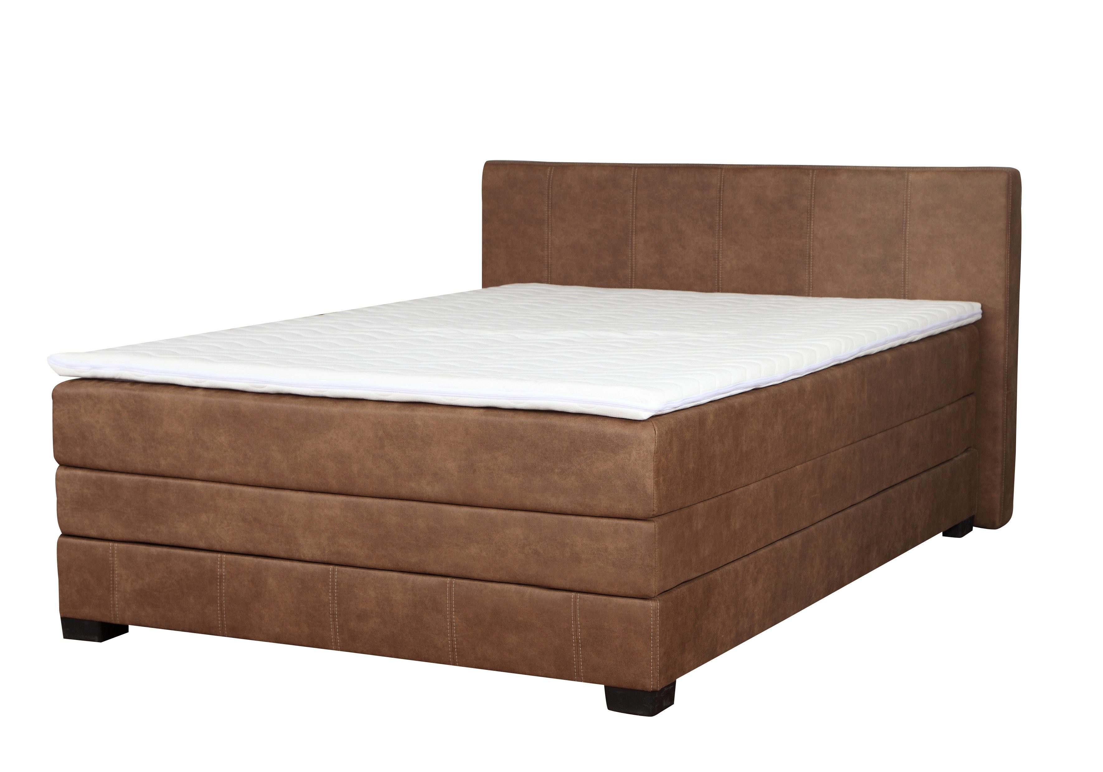 Boxspringbett Klassisches Polsterbett in Braun mit robusten Holzfüßen