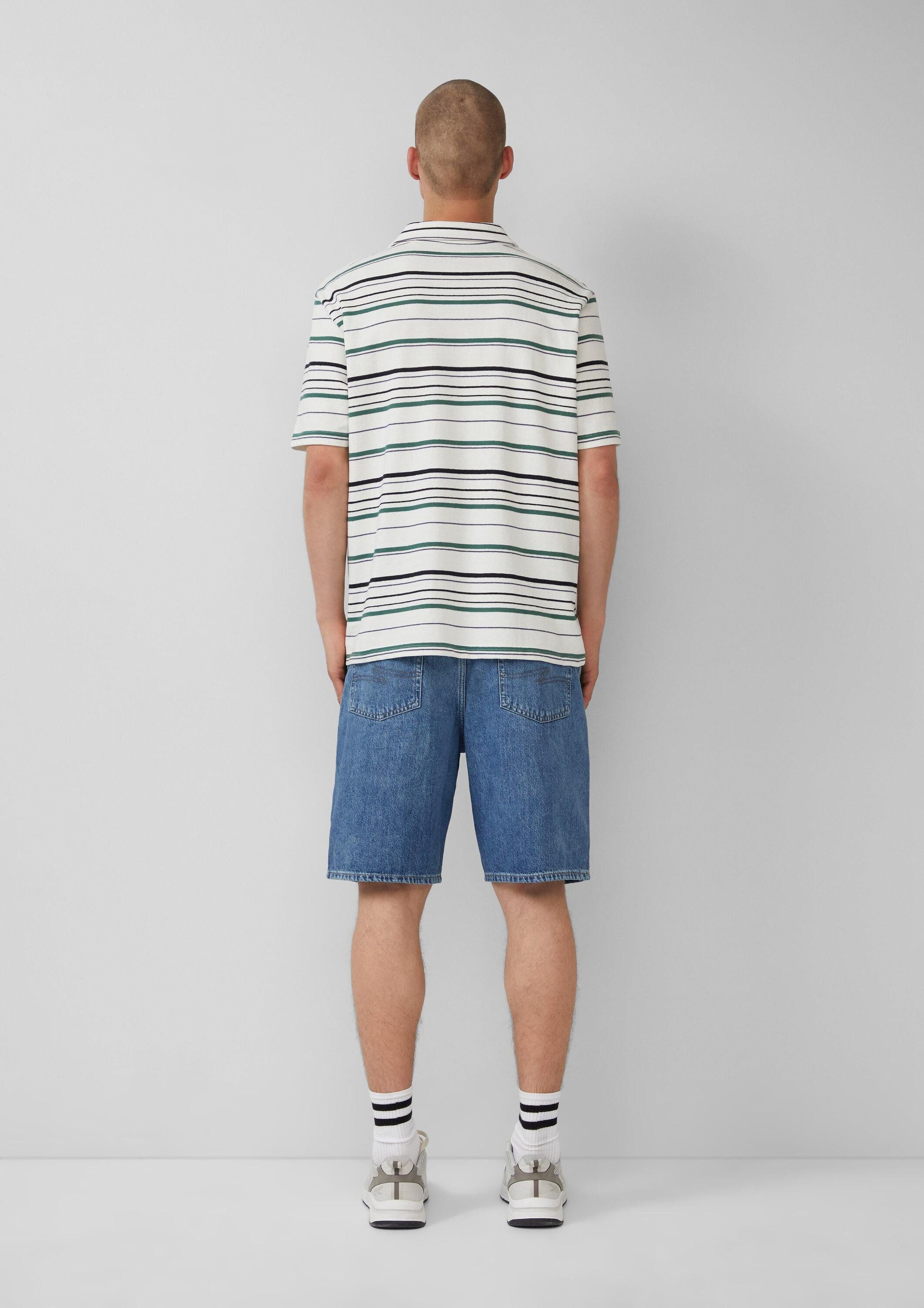 QS Kurzarmshirt Polo-Shirt Gestreiftes Polo-T-Shirt aus schwerem Jersey