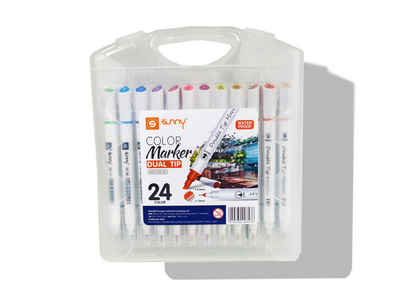 ´SUNNÝ Marker Marker Stift mit 24 Farben, doppelseitige Farbspitze,wasserfest, permanent, dual tip - Ideal zum Skizzieren,Zeichnung,Design,Rendering
