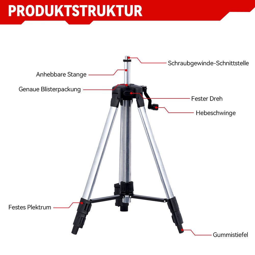 ONEVAN Laserwasserwaage Stativ 51-150 cm Leichtbau tragbares Stativ für Laser, (Stativ-Set, 1x Stativ + 1x Tragetasche), 5/8-Zoll Gewindeanschluss