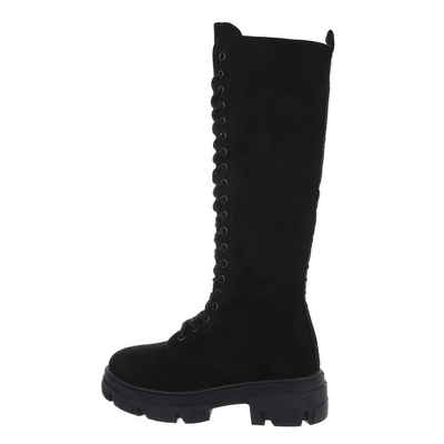 Ital-Design Damen Schnürschuhe Freizeit Stiefel Blockabsatz Schnürstiefel in Schwarz