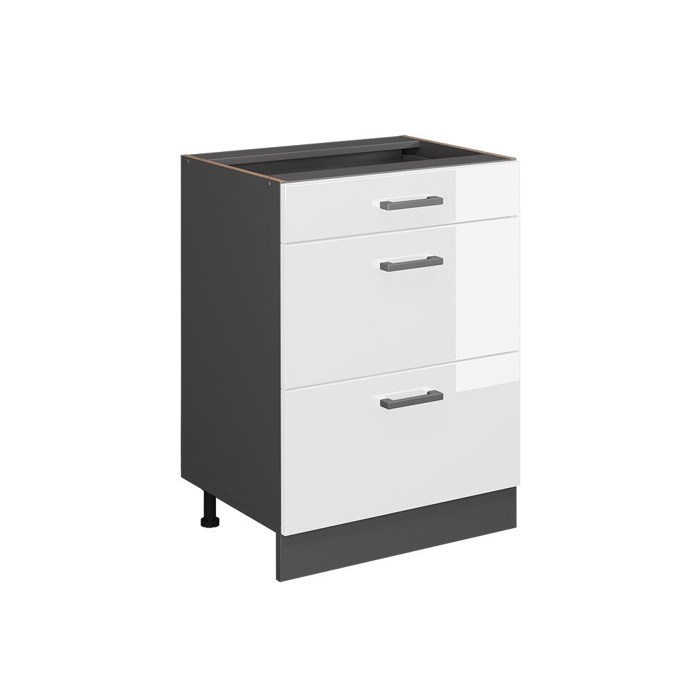 Vicco Unterschrank R-Line Weiß Hochglanz/Anthrazit 60 mit Schubladen ohne Arbeitsplatte (1-St)
