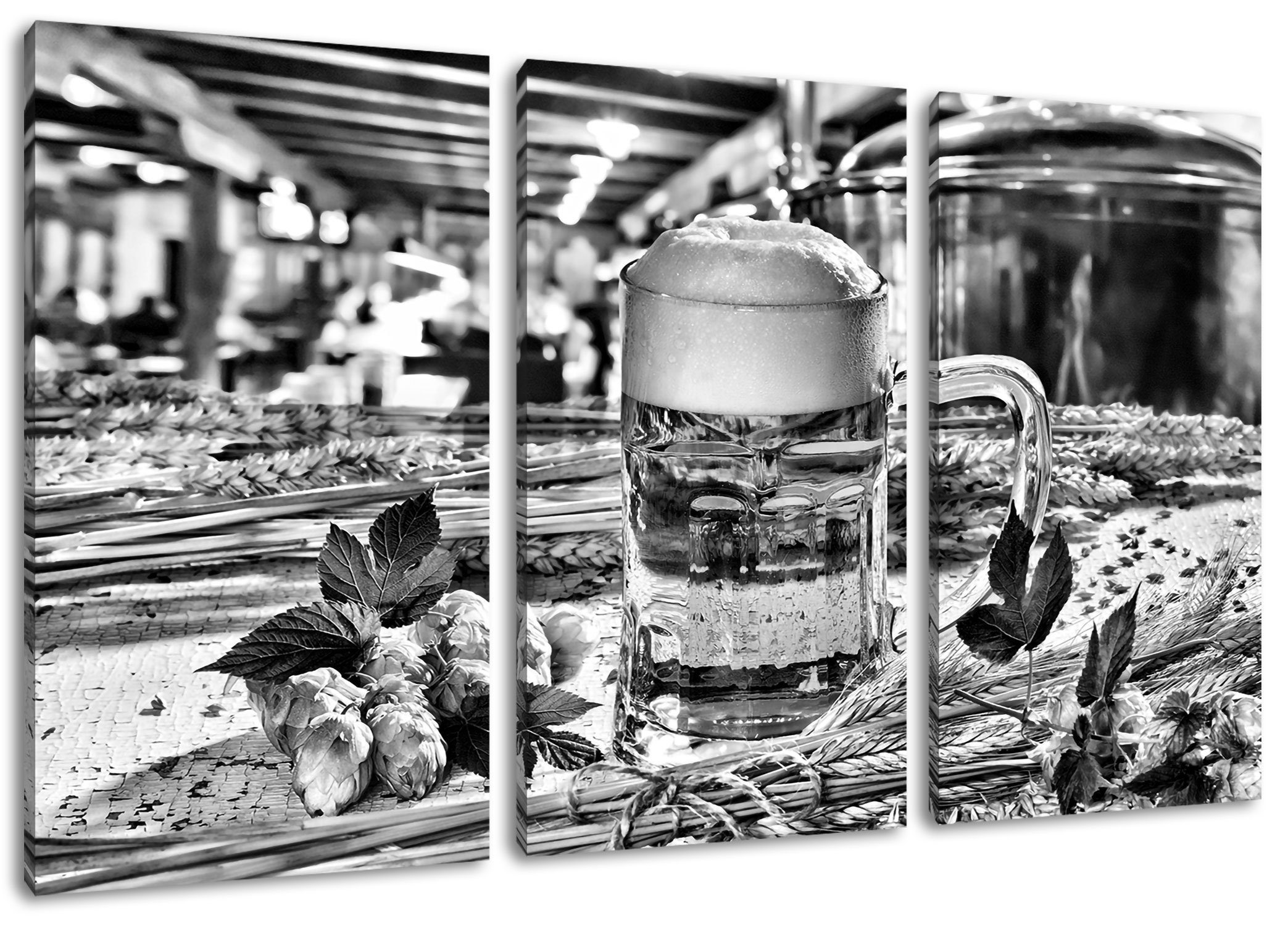3Teiler bespannt, frisches fertig Leinwandbild Pixxprint Deutsches Leinwandbild Bier inkl. (1 frisches Deutsches Bier, Zackenaufhänger St), (120x80cm)