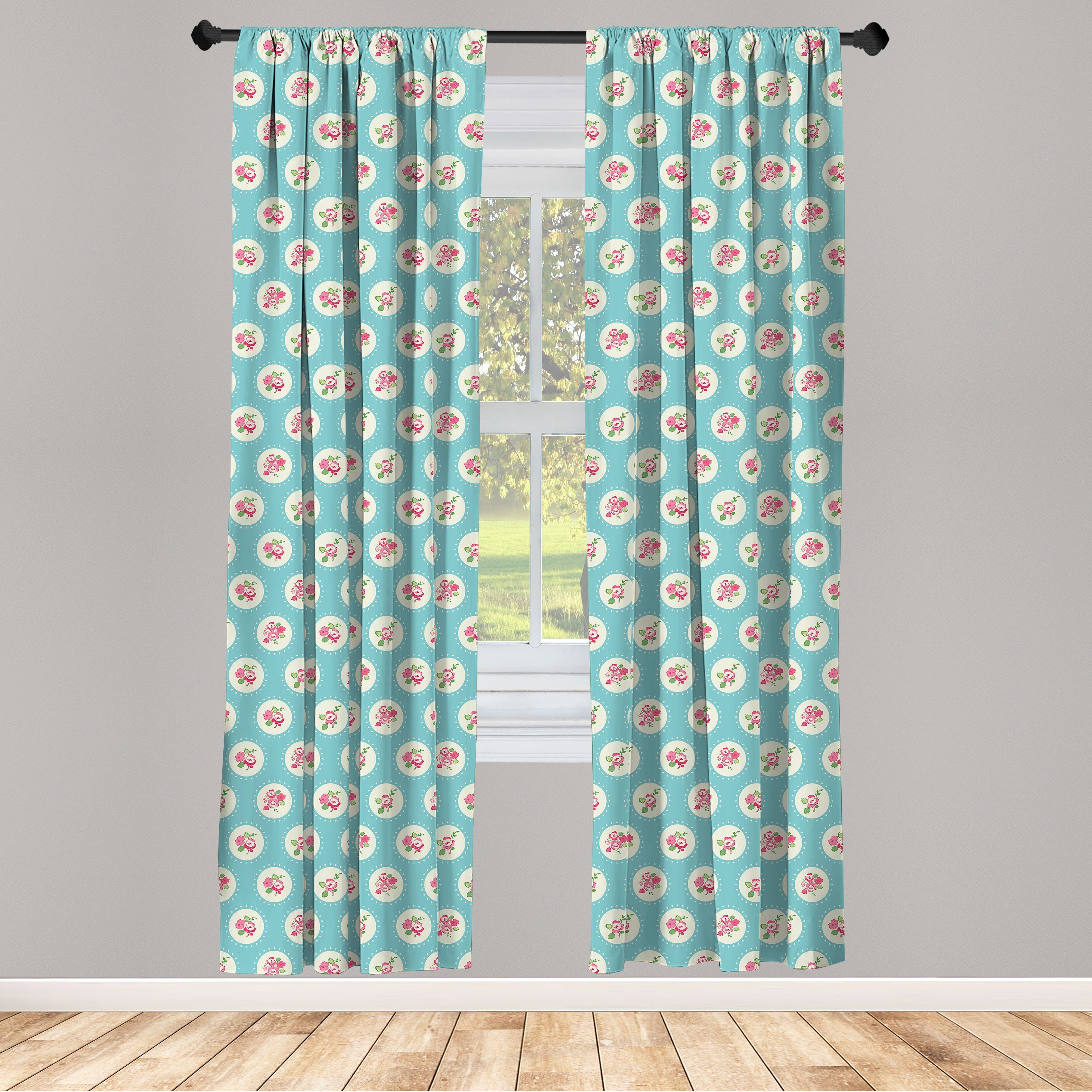 Gardine Vorhang für Wohnzimmer Schlafzimmer Dekor, Abakuhaus, Microfaser, Shabby Chic Kreise und Blumen