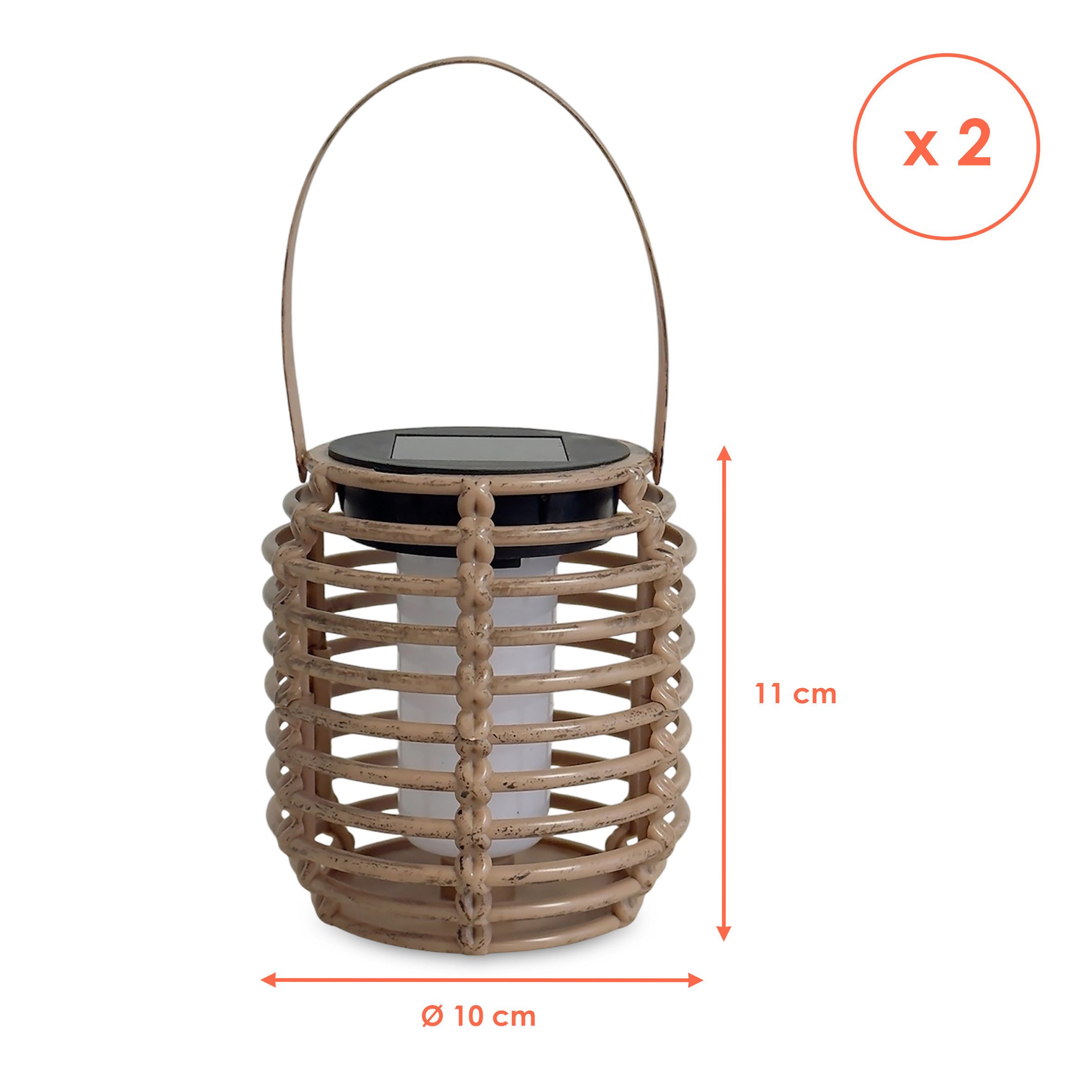 Spetebo LED Windlicht Mini Solar Leuchte in Rattan Optik - 11 x 10 cm - 2er Set, Solar betrieben, LED fest integriert, orange (feuerfarben), zum Hängen oder Stellen