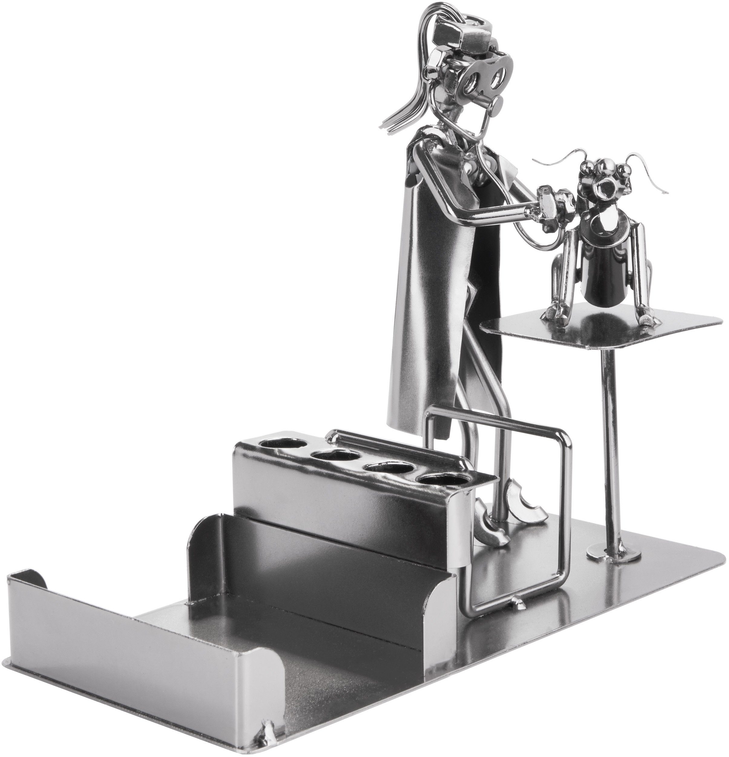 BRUBAKER Dekofigur Metallskulptur Schraubenmännchen Tierärztin - Metallfigur (1 St., mit Notizzettelfach, Visitenkarten- und Stiftehalter), kunstvolle Geschenkfigur für Tierärzte und Tierarzthelfer*innen