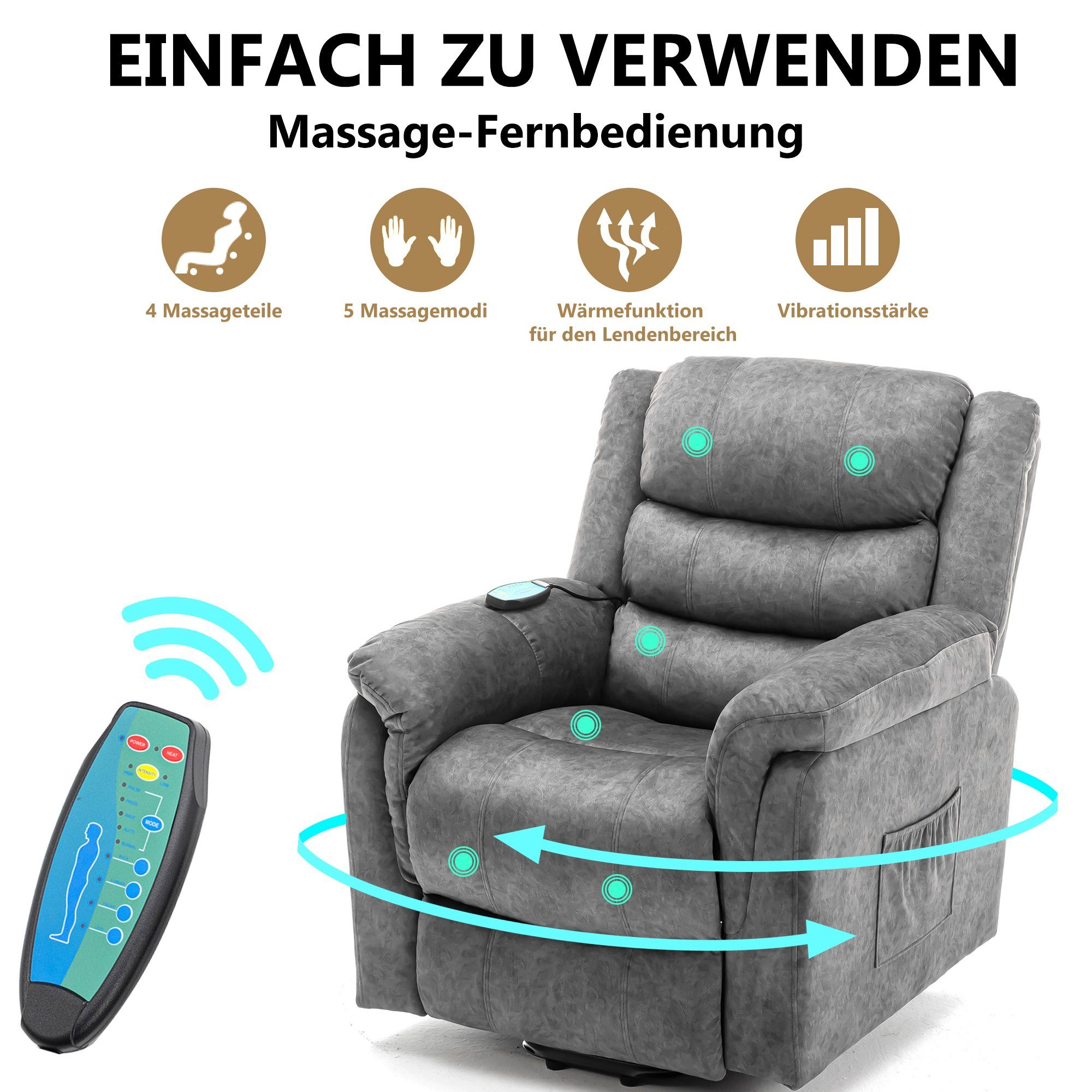 Massagesesel Wärme, Schwarz Relaxsessel elektrisch Merax Aufstehhilfe TV-Sessel,