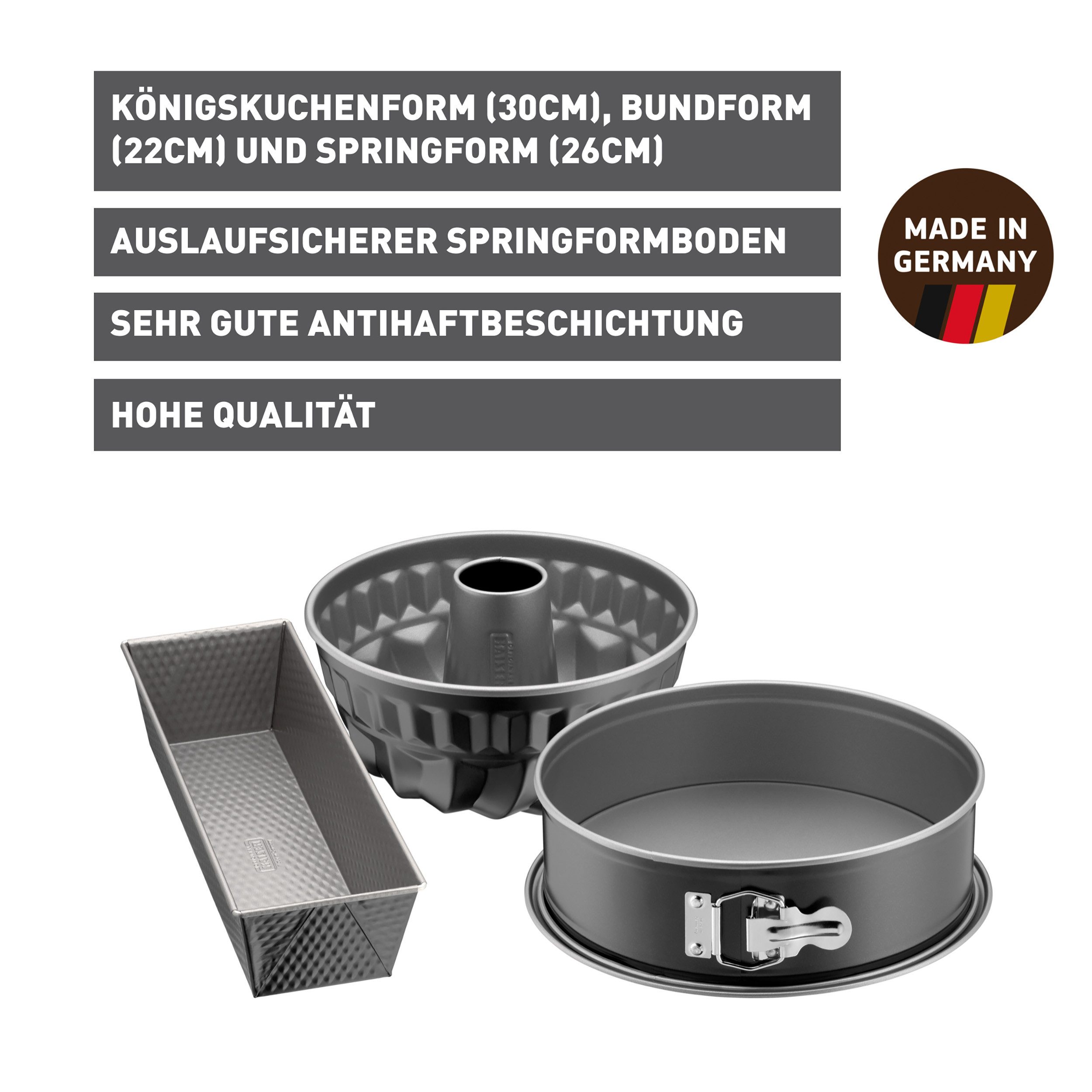 Kaiser Backformen Backform Inspiration, (Set 4-tlg), Springform, Königskuchenform, Gugelhupf Backform, antihaftbeschichtet