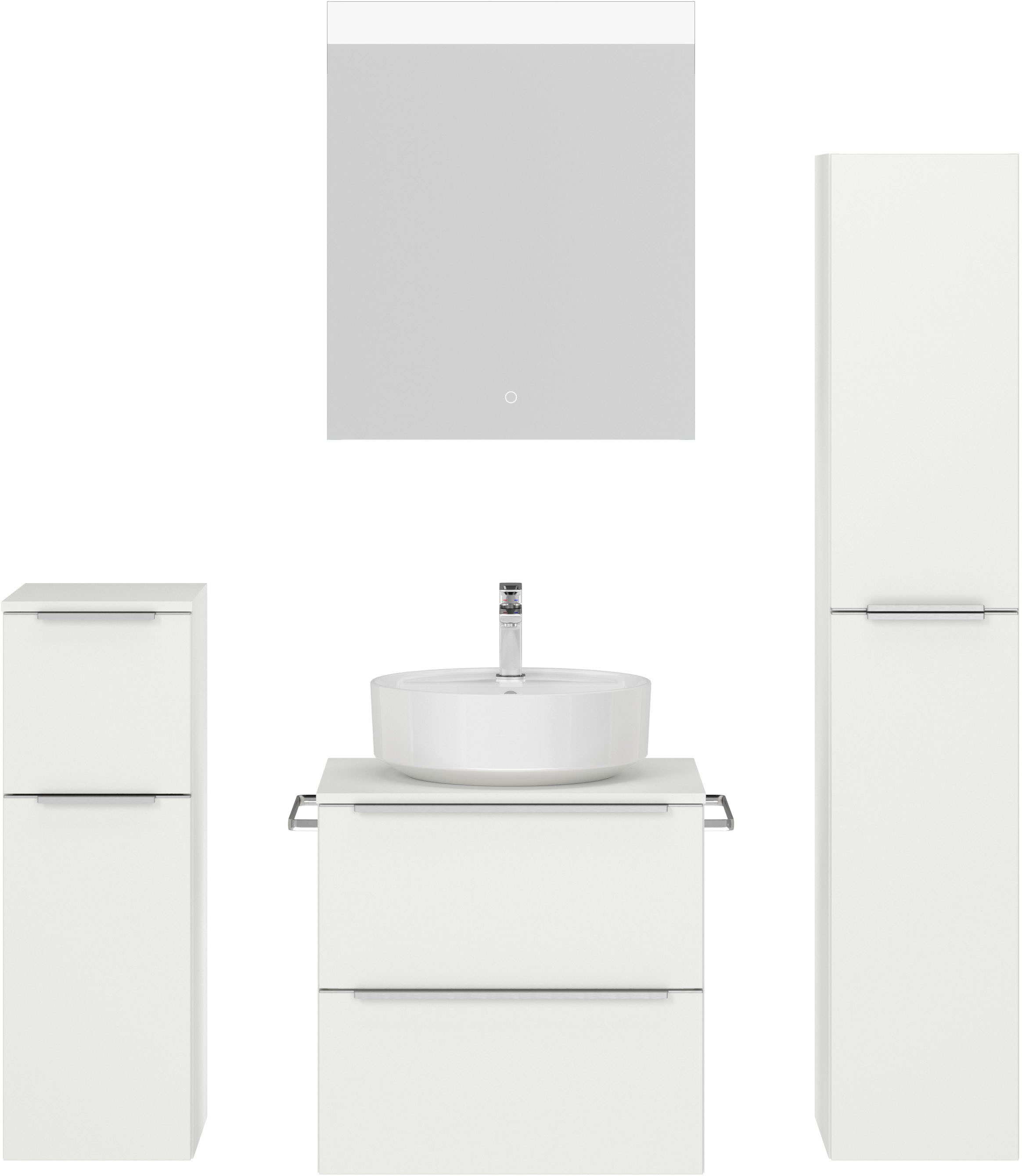 nobilia® Badmöbel-Set Alvene, (4-St., vormontiert, mit Soft-Close), inkl. Spiegel mit Touch-Sensor, in vier Breiten