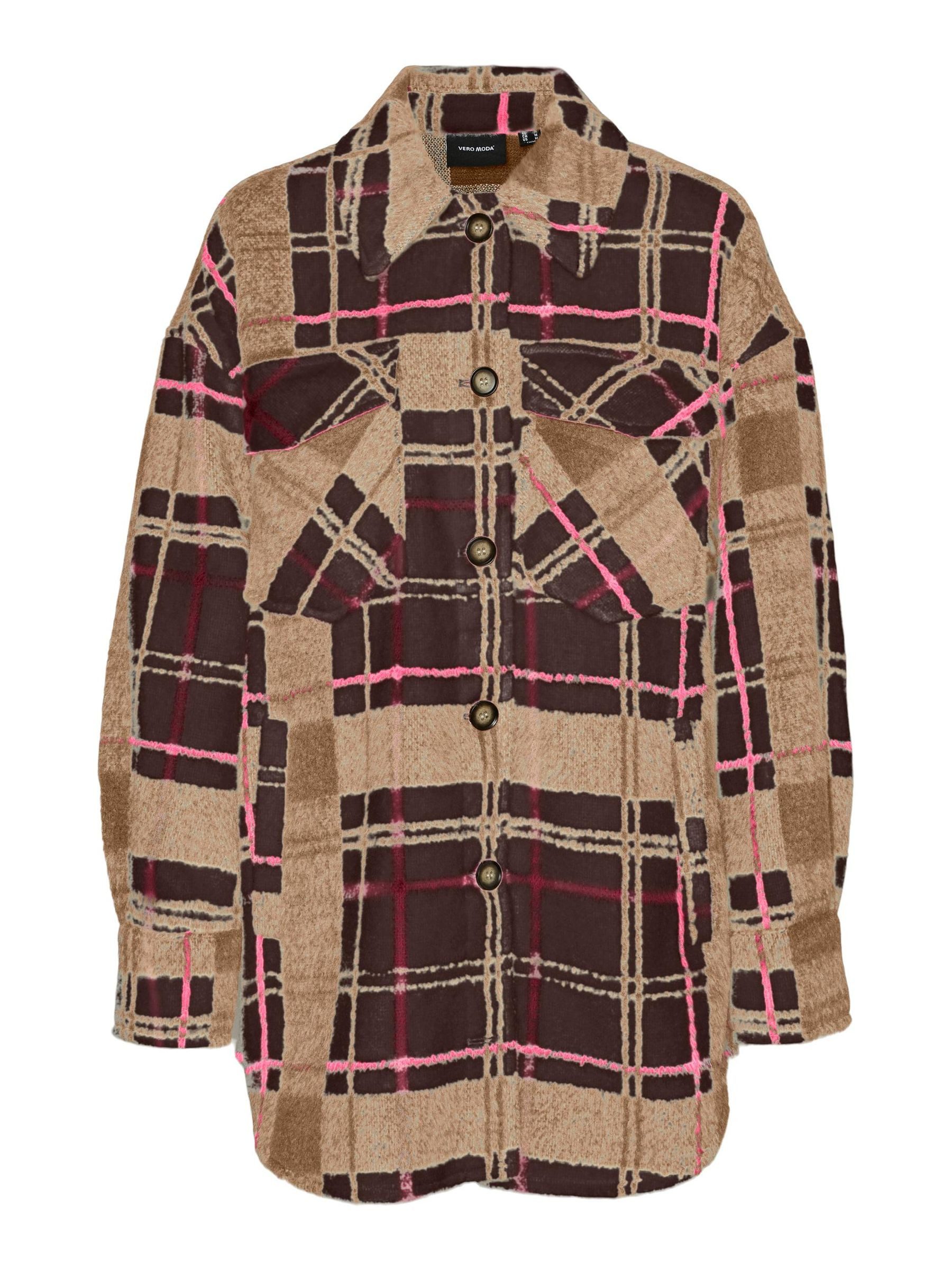 Vero Moda Blouson Übergangs Kariertes Shacket VMLESLIE für Damen Normal Fit Rundhals Langarm Kariert wärmend Knopf