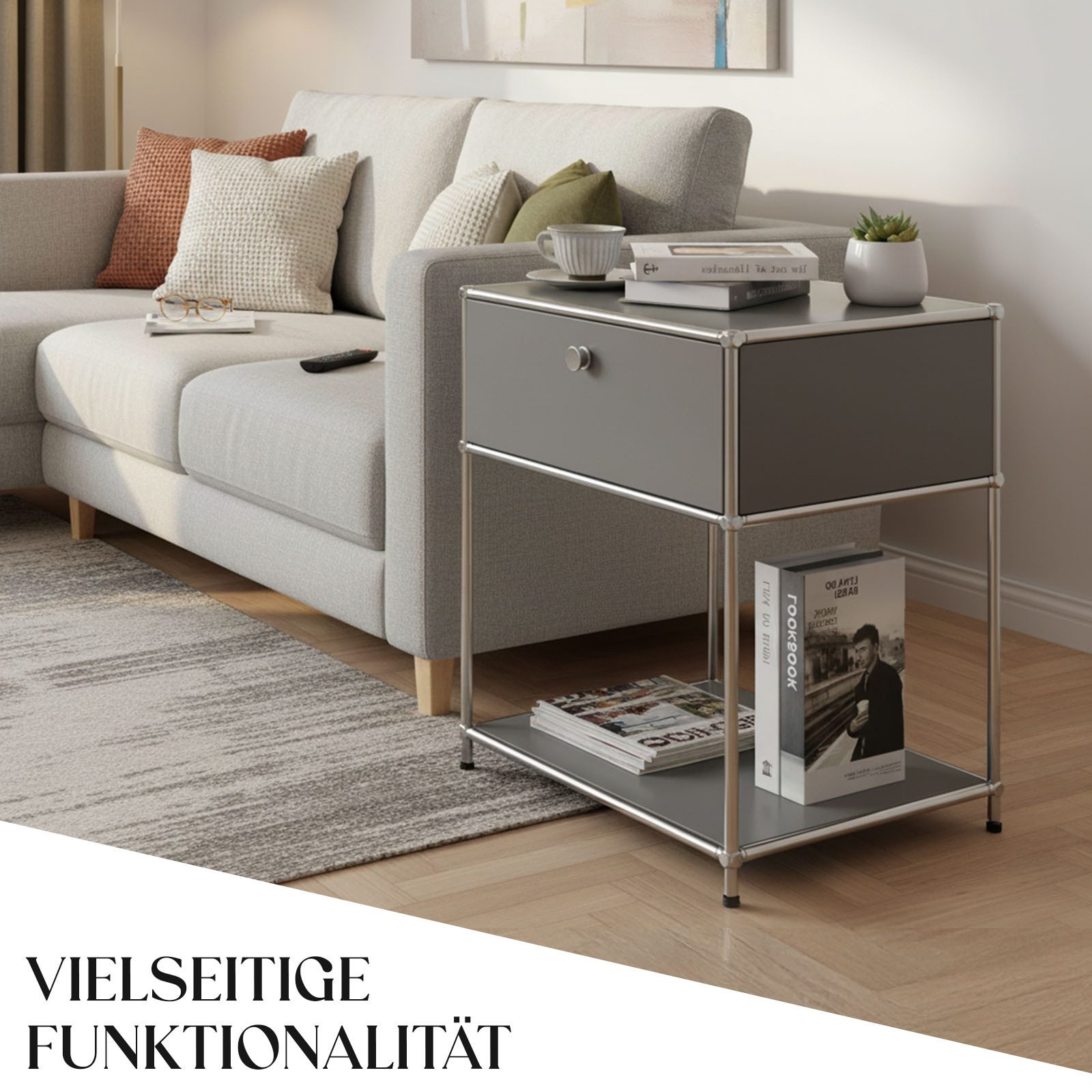 Floordirekt Beistelltisch Concept Epure MK-139, B50 × T40 × H65 cm, verschließbare Schublade (modular, kratzfeste Pulverbeschichtung), Beistellregal mit verchro – Bild 5 von 5