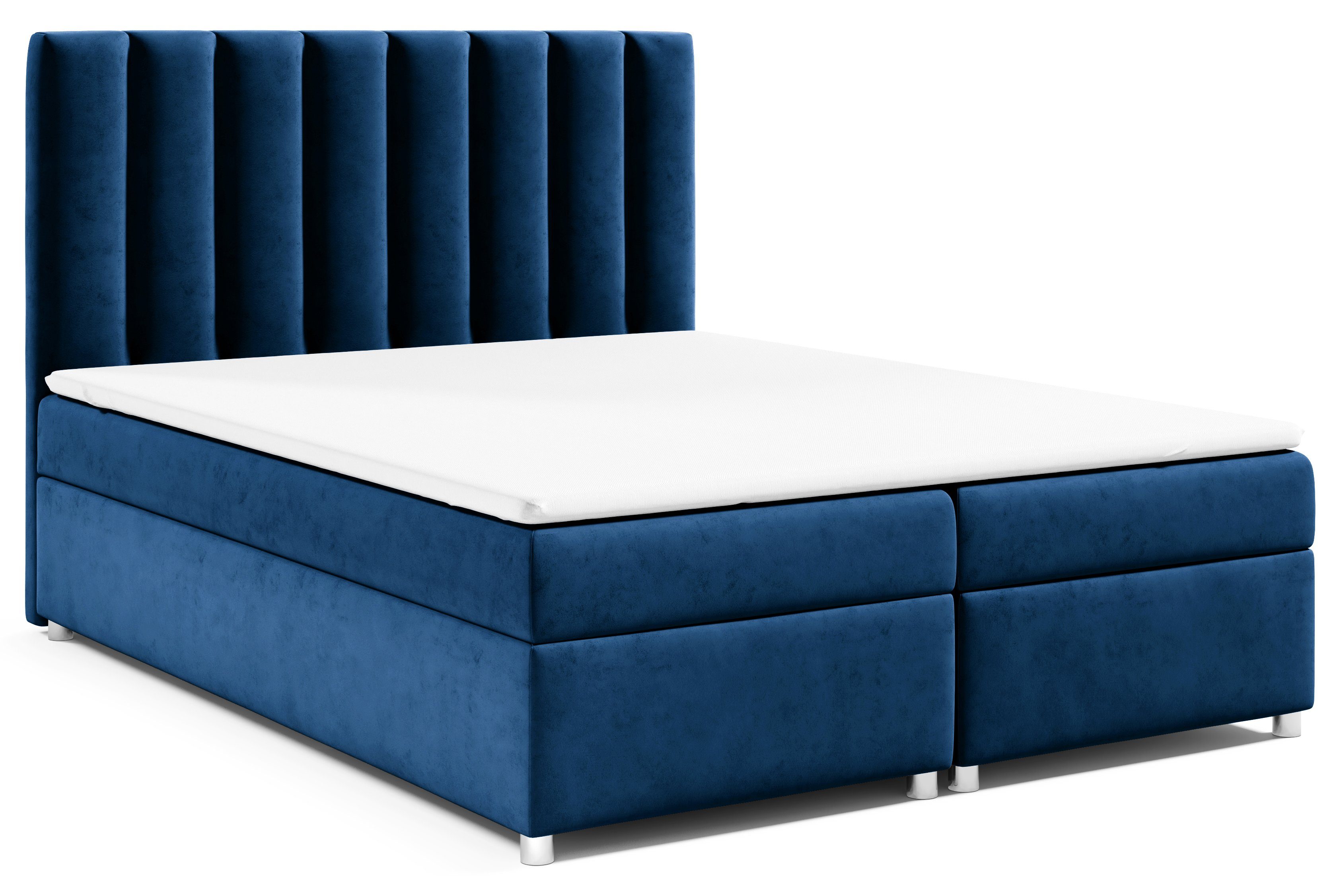 Best for Home Boxspringbett Trinity K10, mit Bettkasten und Topper Blau