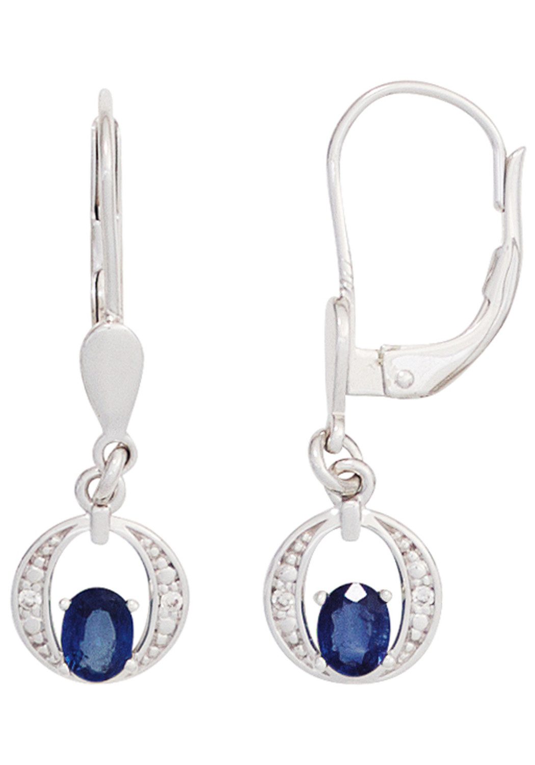 JOBO Paar Ohrhänger Ohrringe Saphirohrringe, 585 Weißgold mit Saphir 4 Diamanten