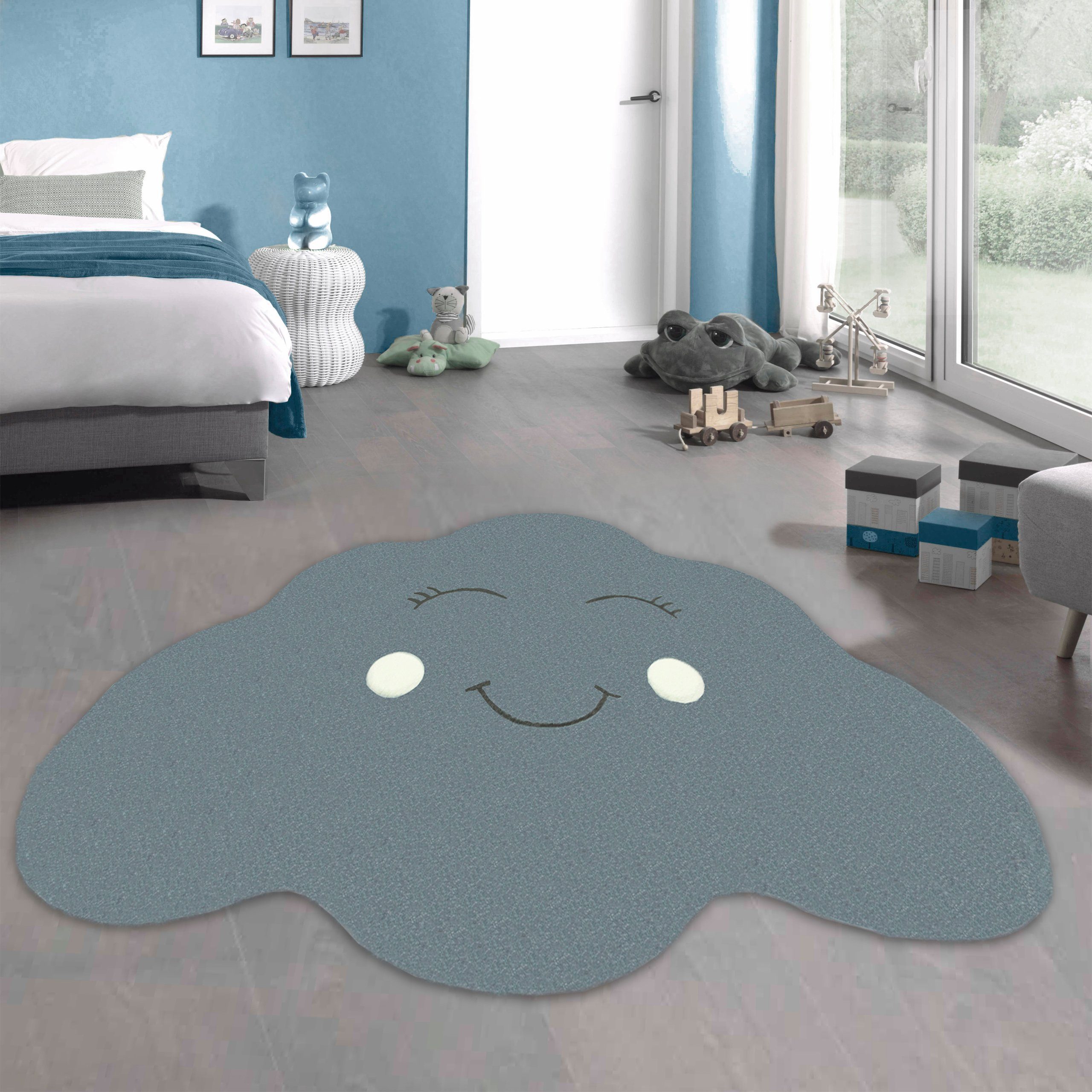 Carpetia Teppich Kinderzimmer Teppich Wolke Spielteppich in Türkis, Oval, Allergiker geeignet