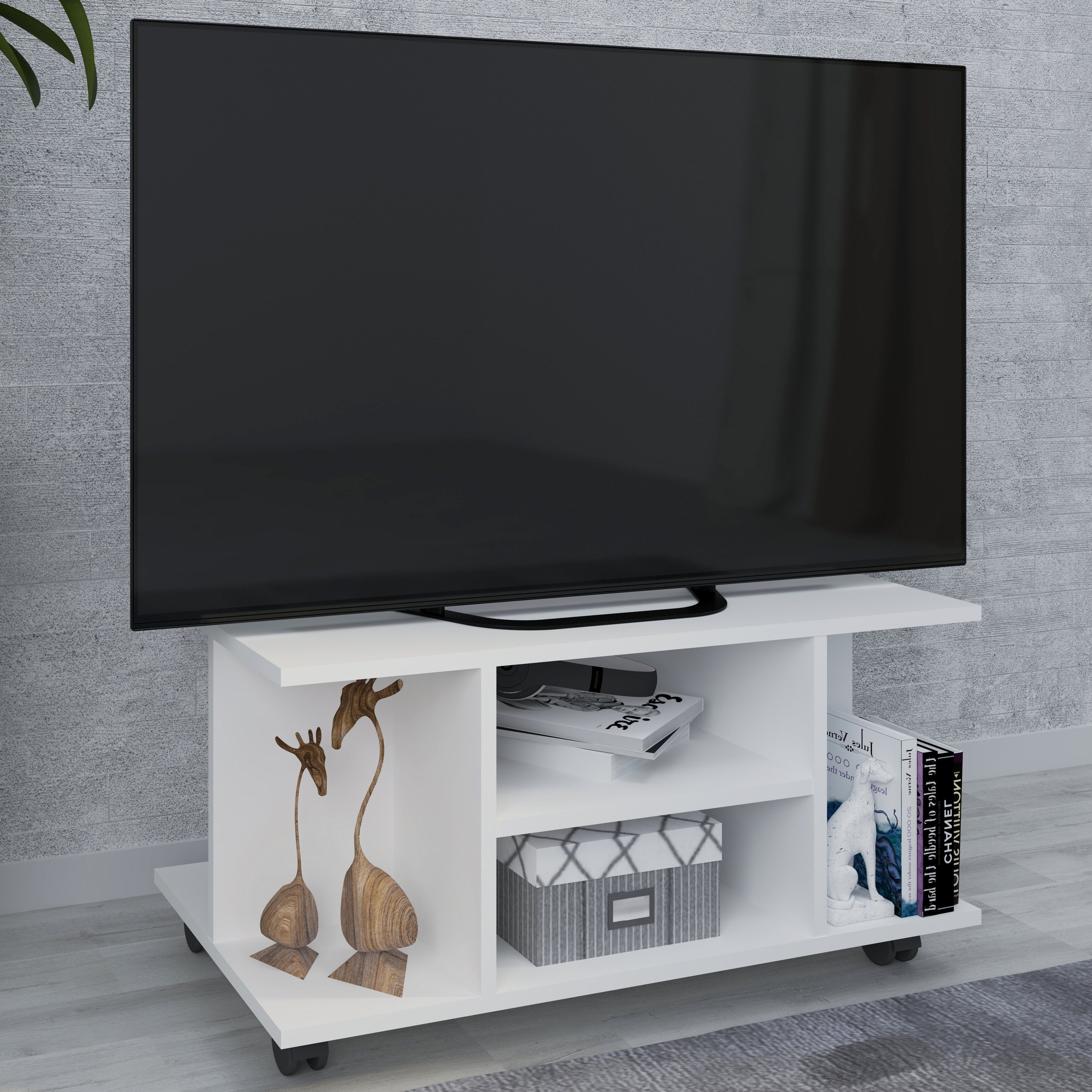 VCM TV-Board TV Möbel Wohnzimmer Findalo H. 40 x B. 80 x T. 40, Lowboard, Fernsehregal mit Rollen, Fernseh Möbel, Fernsehtisch