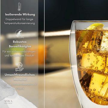 ANWA Thermoglas 4x Doppelwandige Gläser mit Aufdruck Thermogläser 350ml Kaffee Tee, Glas, doppelwandig