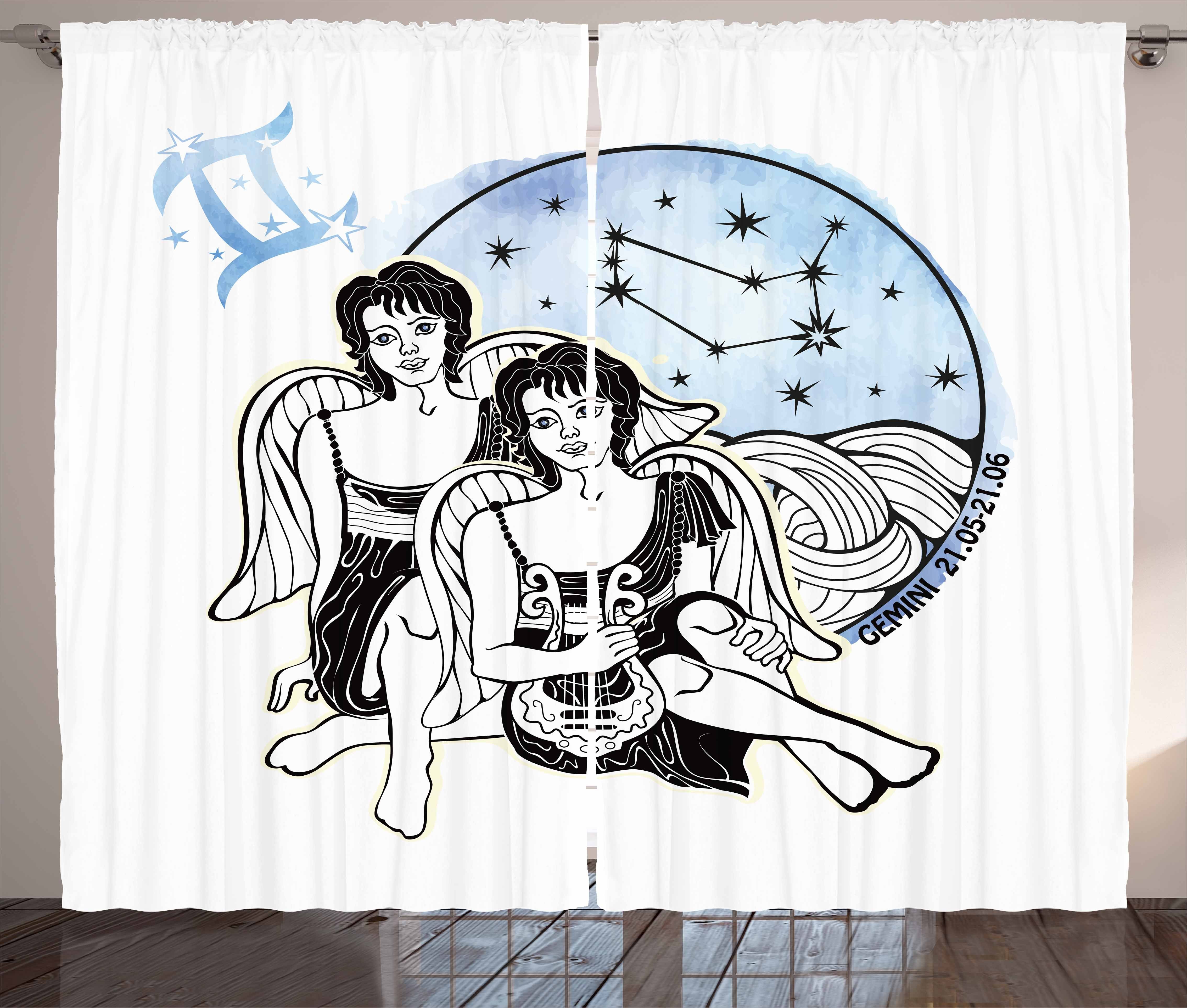Gardine Schlafzimmer Kräuselband Vorhang mit Schlaufen und Haken, Abakuhaus, Sternzeichen Zwillinge Engel Zwillinge Harfe