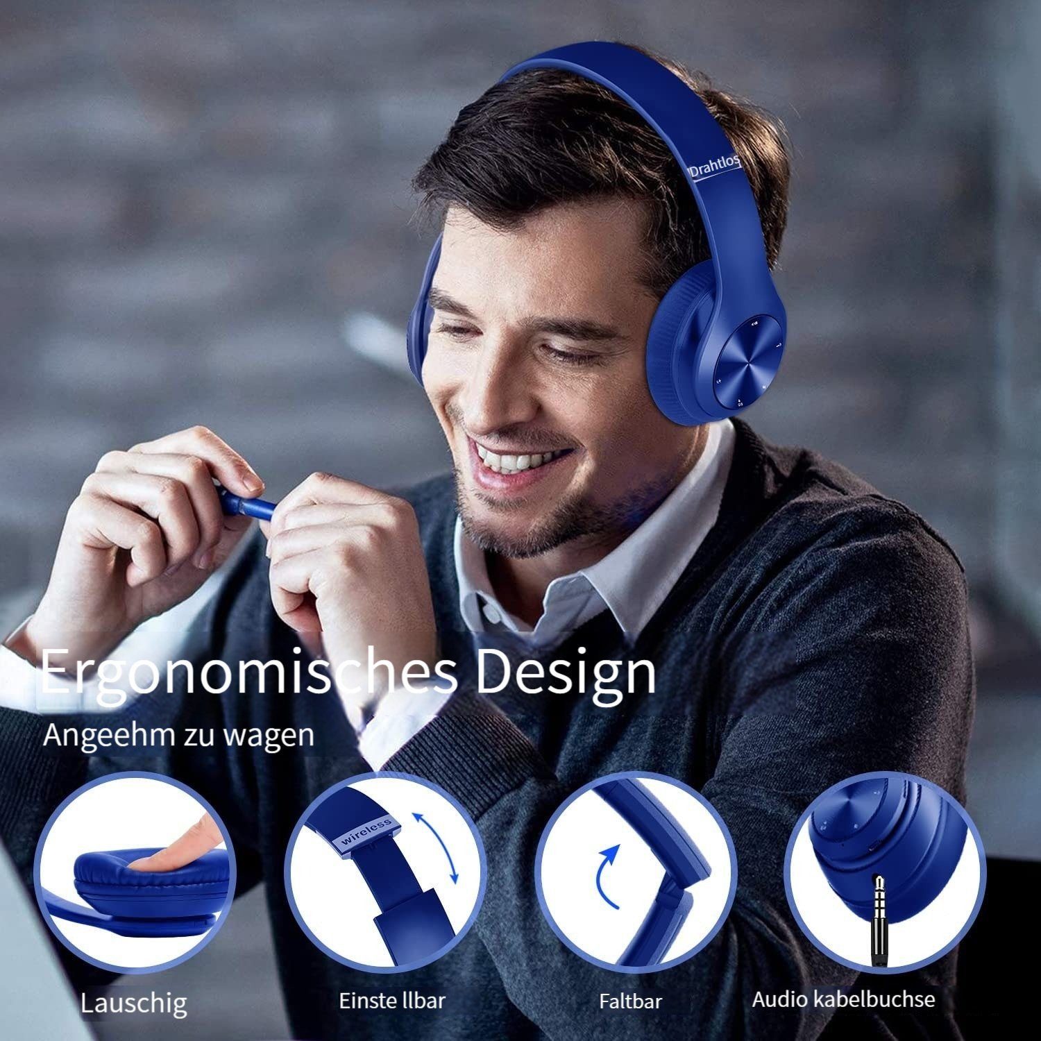 Housruse Over-Ear-Bluetooth-Kopfhörer Leichte, kabellose Over-Ear-Kopfhörer  Kopfhörer