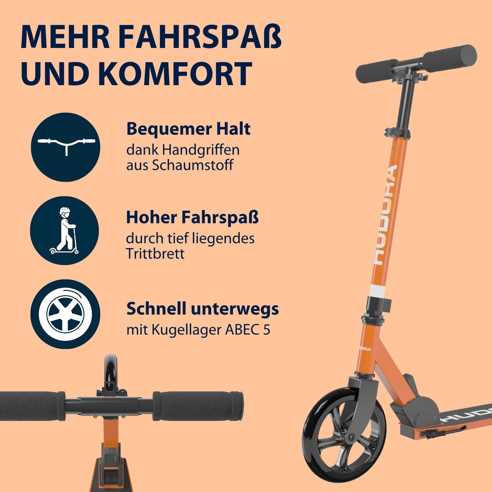 Hudora Cityroller Scooter Start 200 Höhenverstellbarer & zusammenklappbarer Cityroller, Kinder- & Erwachsenenroller für bis zu 100kg mit Ständer