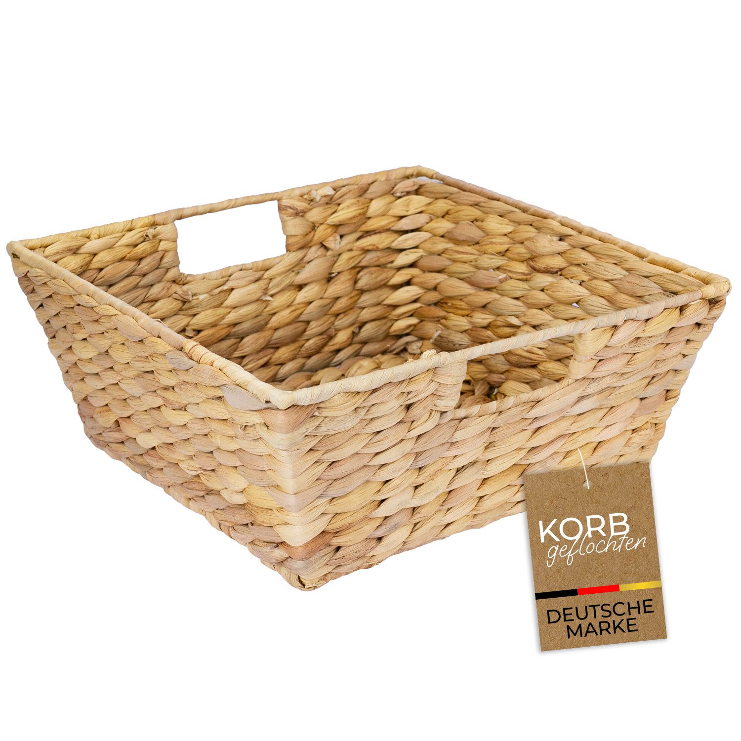 HMF Aufbewahrungskorb Geschenkkorb leer, Aufbewahrungskorb geflochten aus, aus Wasserhyazinthe mit Griffen, rechteckig, 30 x 30 x 12 cm
