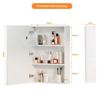 radelldar Badezimmerspiegelschrank Hängeschrank mit Spiegel und LED Badschrank Wandschrank hängend Badmöbel, 50x13x70cm