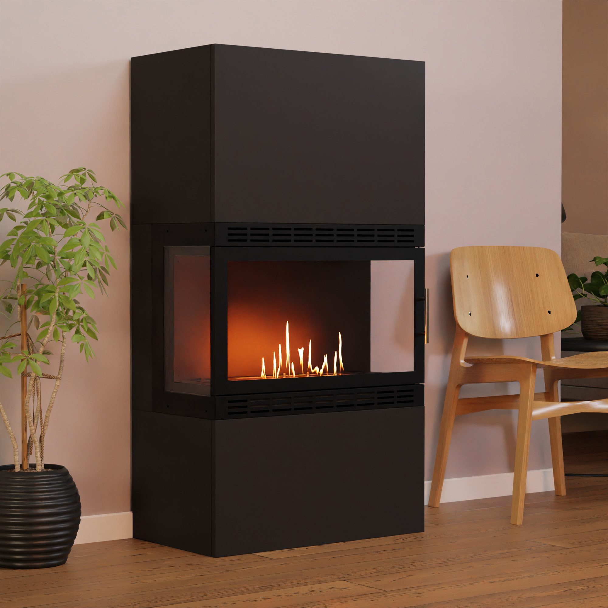 GLOW FIRE Echtfeuer-Dekokamin Lillesand Hoch XL Vision Ethanolkamin, Bioethanol Kamin, 3h Dauer, Heizleistung bis 2KW