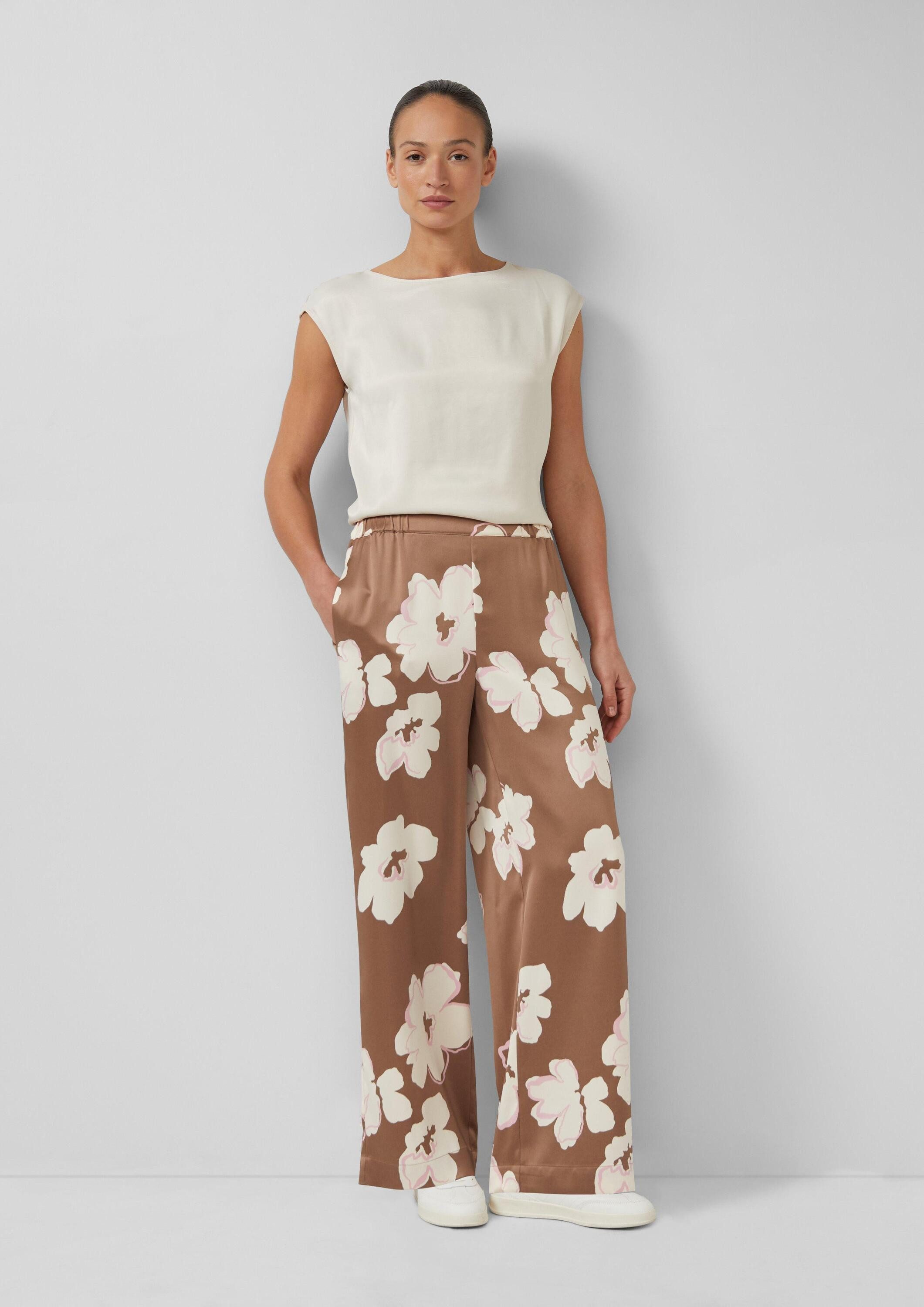 s.Oliver 7/8-Hose Hose Satinierte Wide-Leg-Hose mit Elastikbund