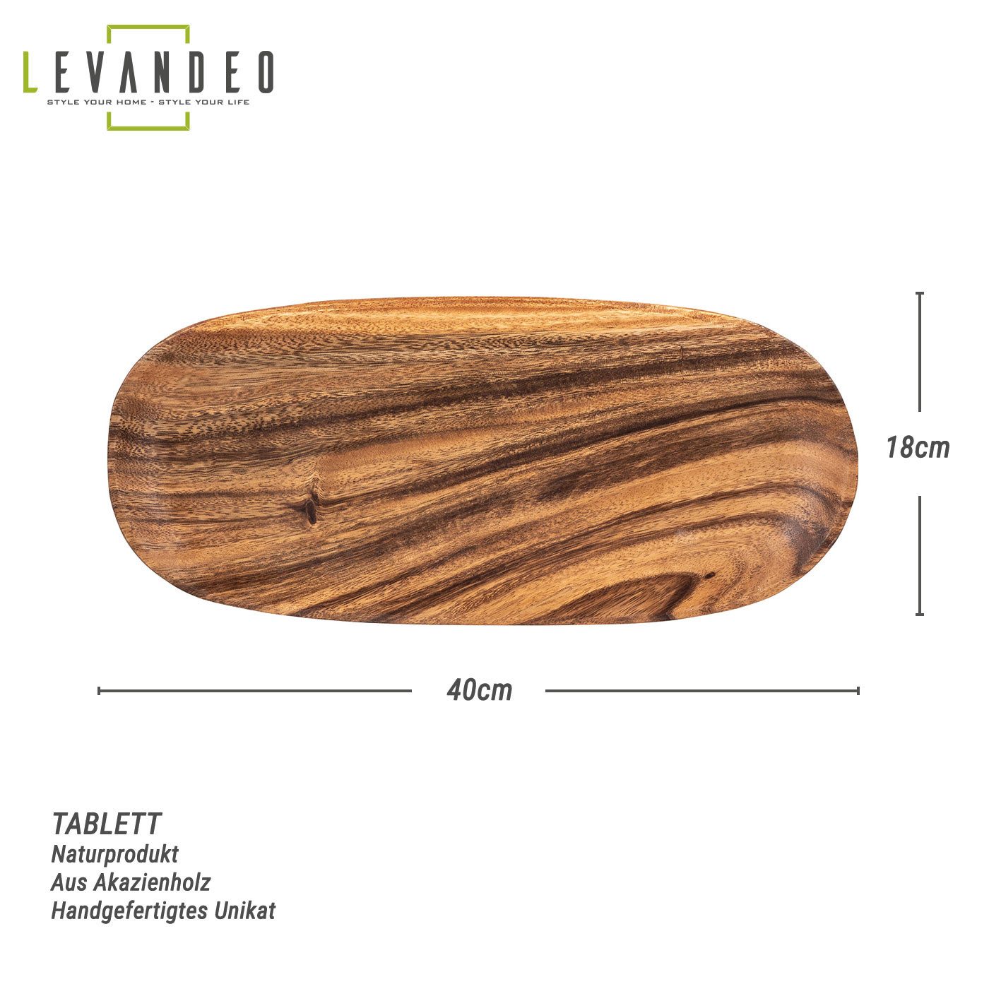 Levandeo® Dekotablett, Tablett aus Akazienholz