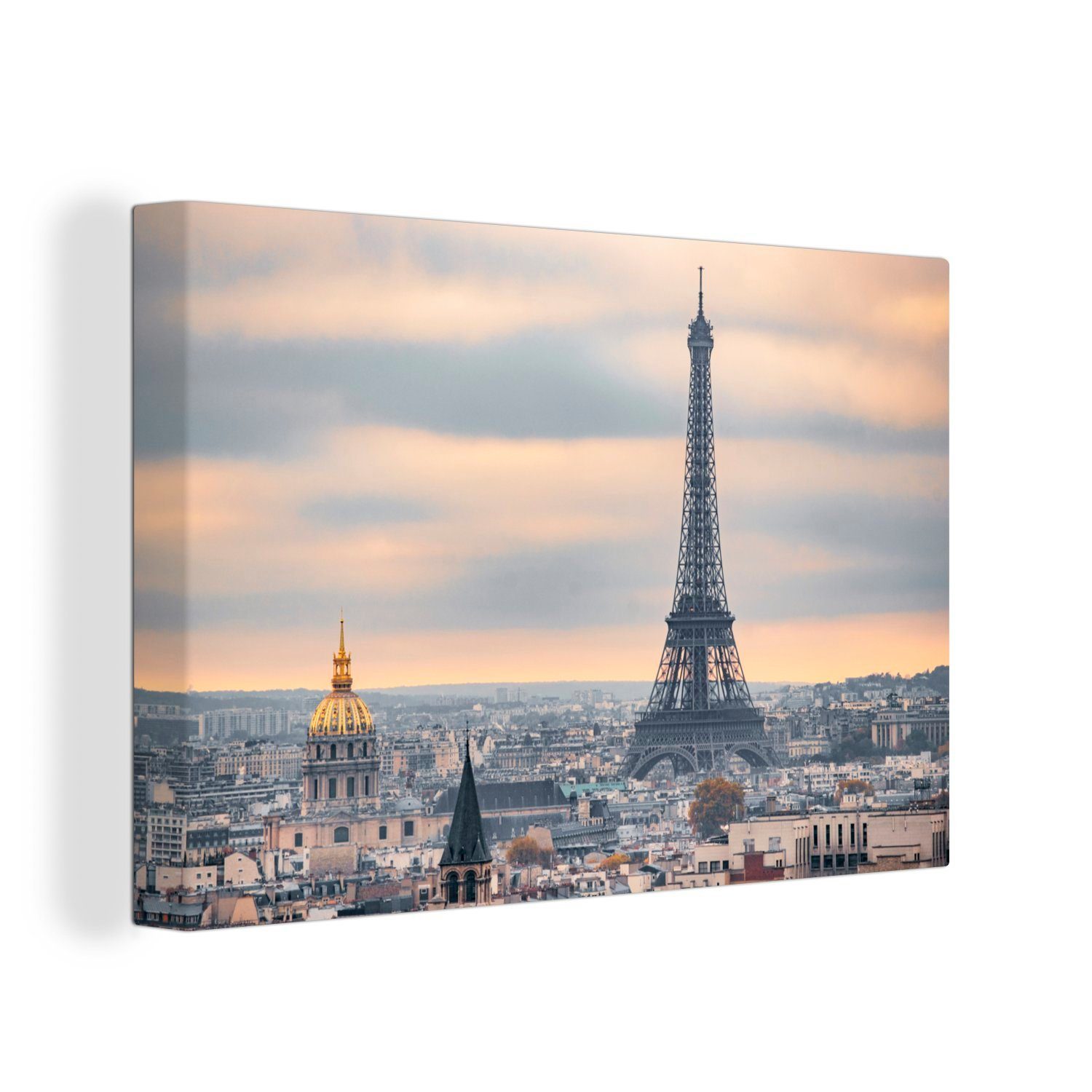 OneMillionCanvasses® Leinwandbild Eiffelturm - Paris - Himmel, (1 St), Wandbild für alle Wohnbereiche, Gemälde, XXL, großes, 120x80 cm