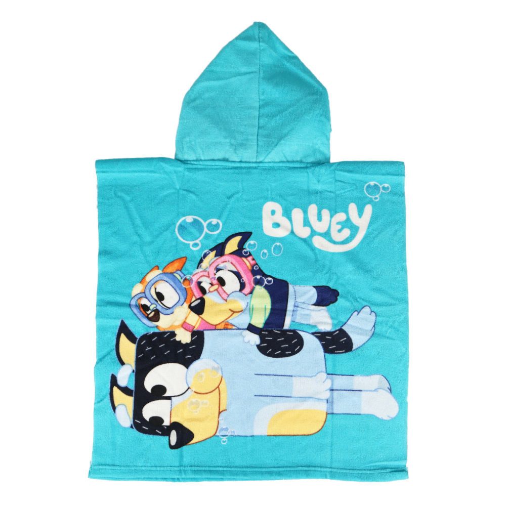 Bluey Badeponcho Bluey und Bingo Kinder Mikrofaser Poncho mit Kapuze 55x110 cm, Polyester, Kapuze