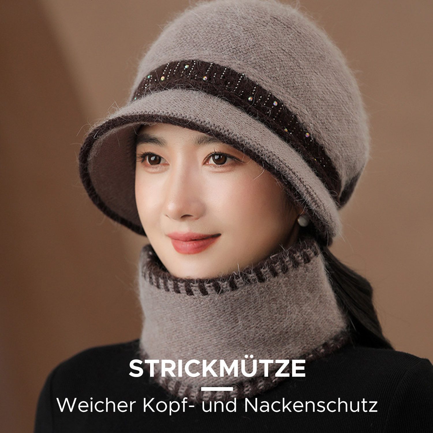 Refttenw Mütze & Schal Wintermütze mit Loop Schal Warme Strickmütze Kontras günstig online kaufen
