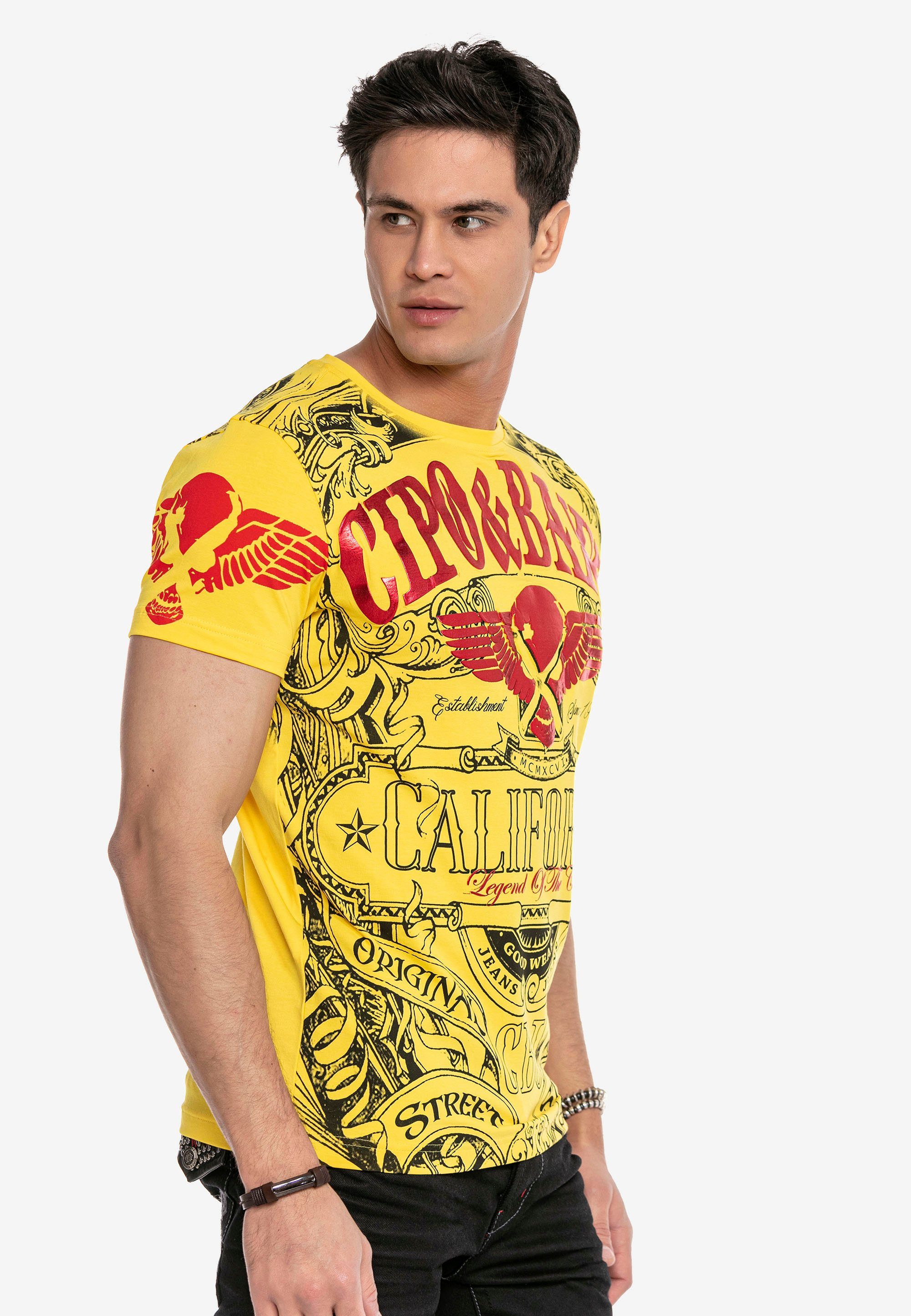 mit Baxx stylischem Markenprint & CT656 T-Shirt gelb-rot Cipo