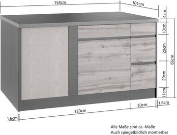 Kochstation Küche KS-Riesa, Stellbreite 340x150 cm, wahlweise mit oder ohne E-Geräte