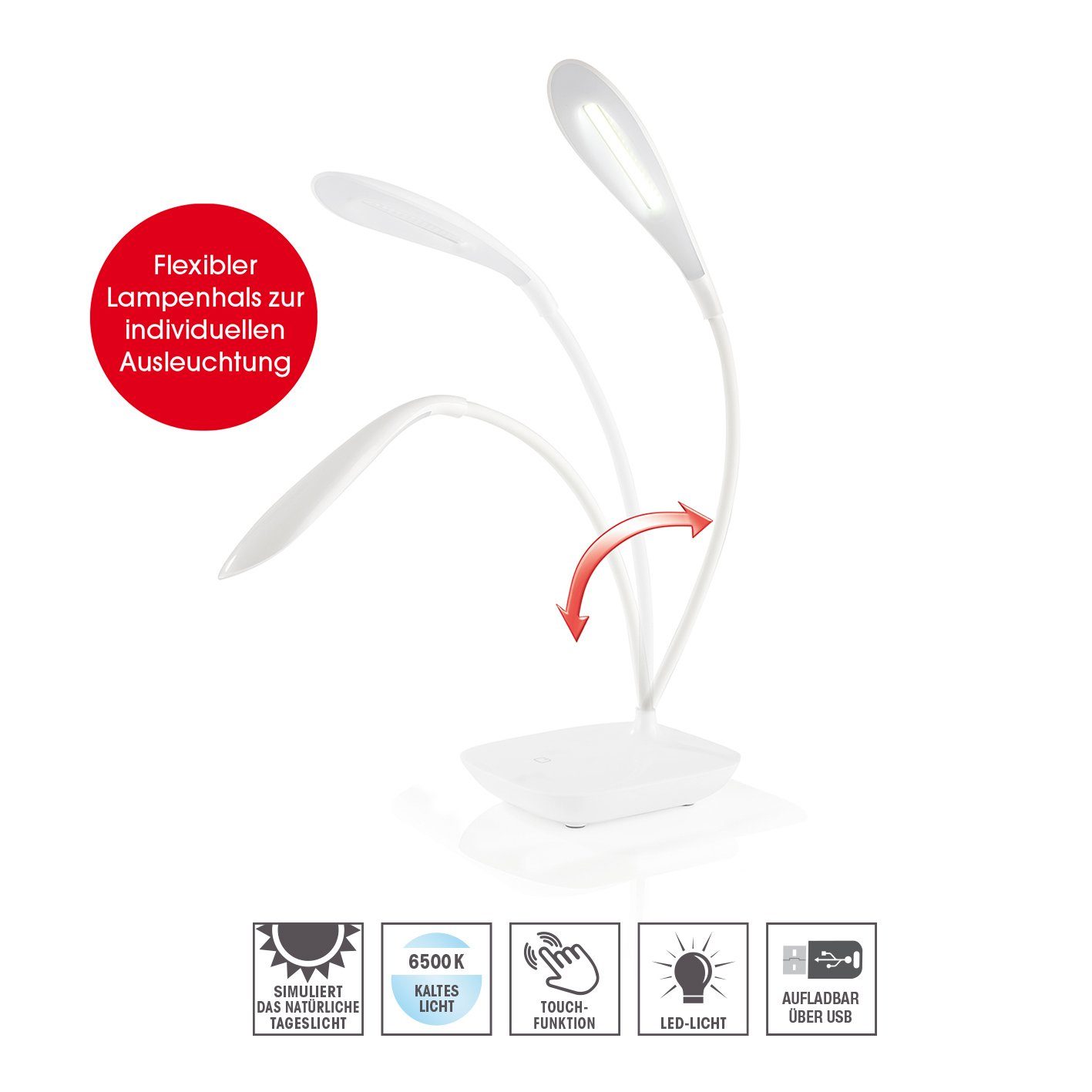 EASYmaxx LED Tischleuchte, Daylight mit 360° flexibler Lampenhals weiß