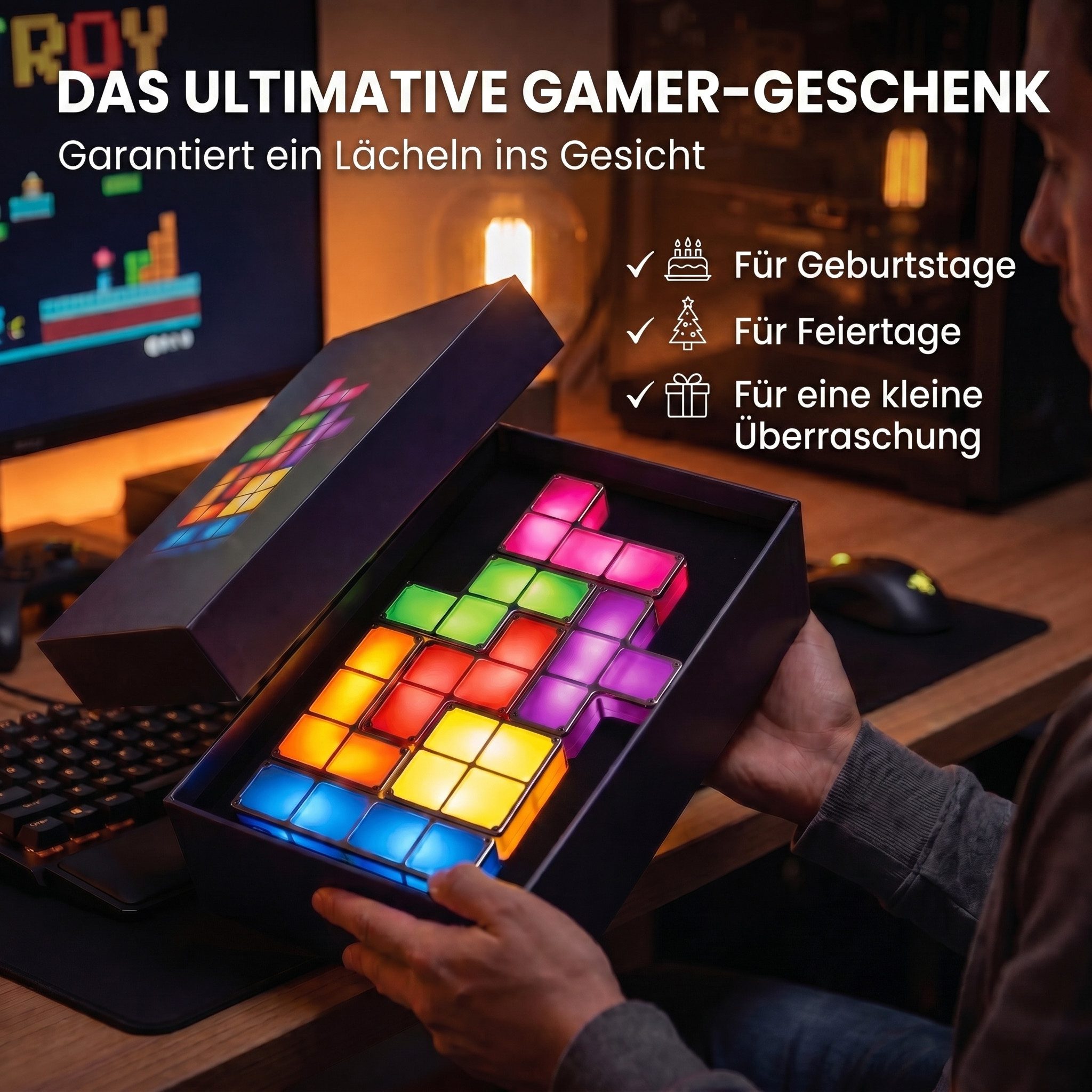 Goods+Gadgets LED Schreibtischlampe GOODS+GADGETS LED Tetris Block Lampe – Retro Deko & Stimmungslicht, Retro Deko Tisch-Leuchte – Bild 5 von 5